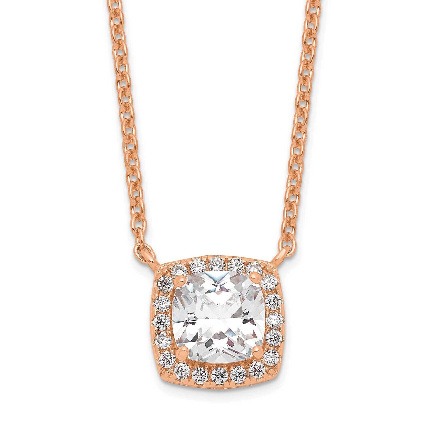 Princess Cut CZ Diamond with 2 In Extender Necklace 18 Inch Sterling Silver Rose-Tone QGR6143-18, M…