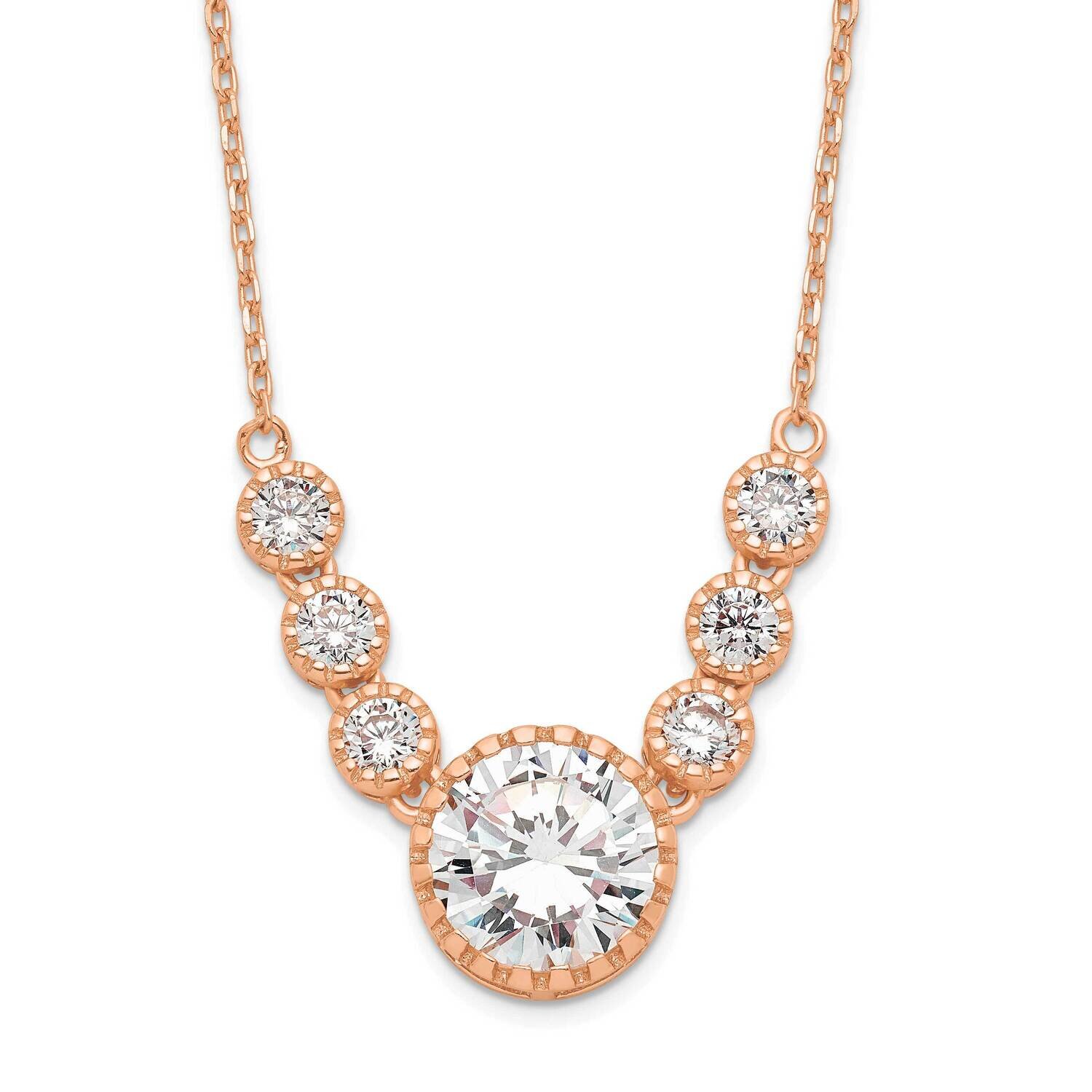CZ Diamond with 2 In Extender Necklace 16 Inch Sterling Silver Rose-Tone QGR6144-16