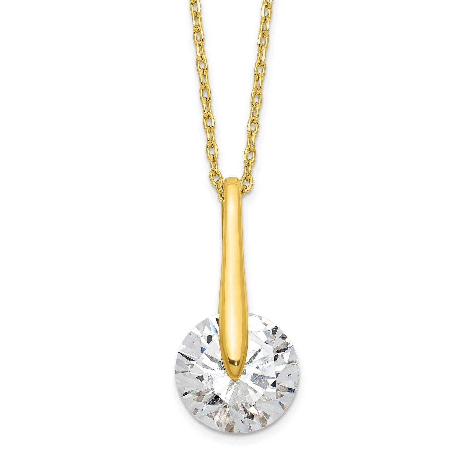 CZ Diamond with 2 In Extender Necklace 16 Inch Sterling Silver Gold-Tone QGY6119-16, MPN: QGY6119-1…