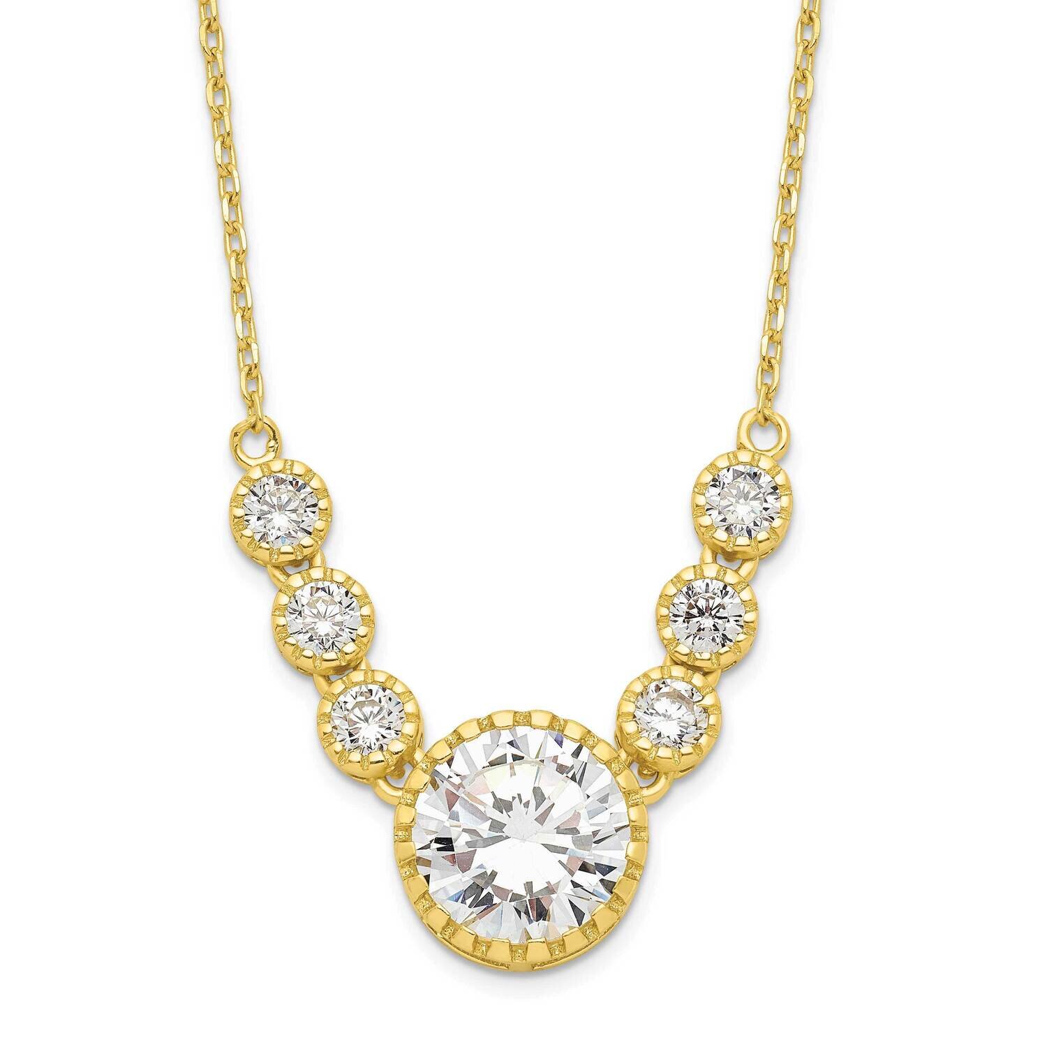 CZ Diamond with 2 In Extender Necklace 16 Inch Sterling Silver Gold-Tone QGY6144-16, MPN: QGY6144-1…