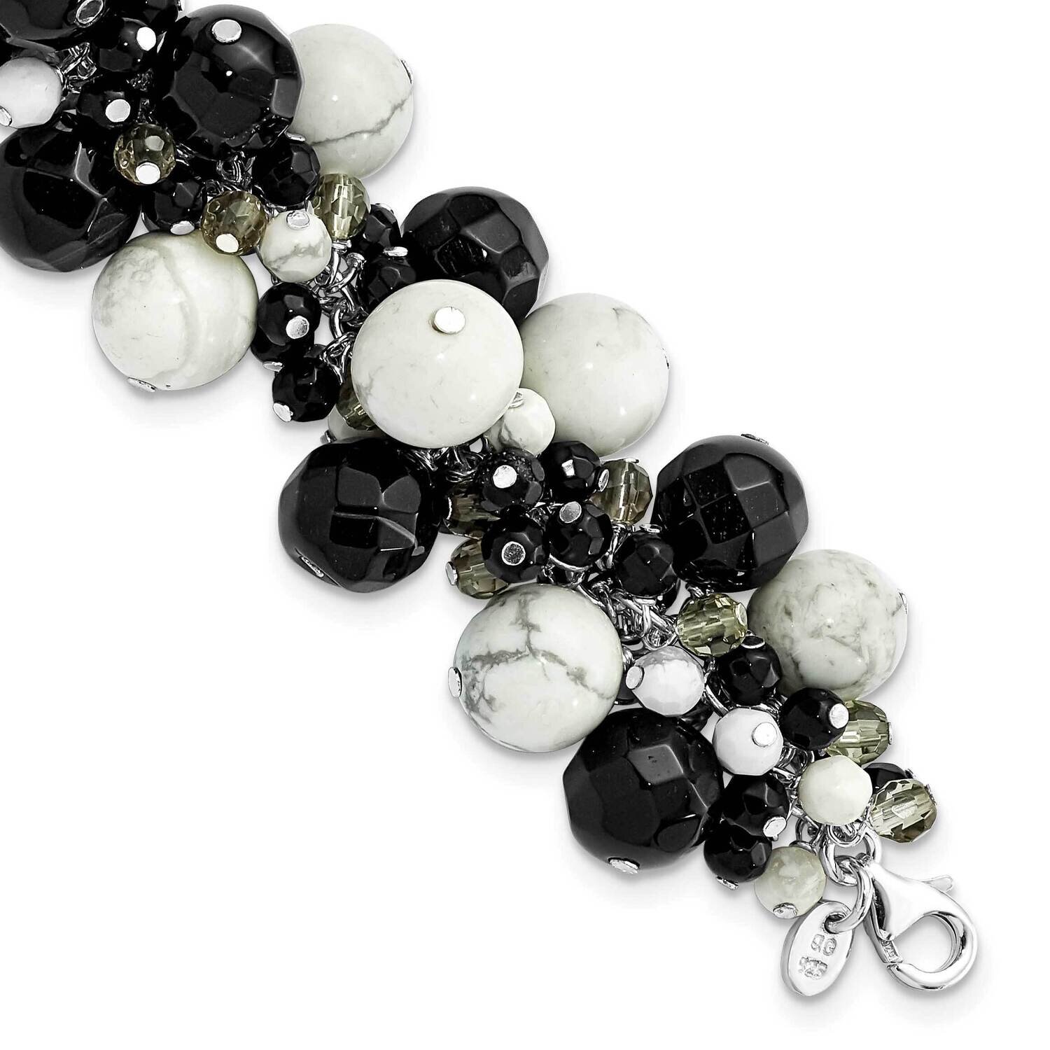 Howlite Black &amp; Smoky Quartz Crystal Bracelet Sterling Silver QH2183-8.5, MPN: QH2183-8.5,