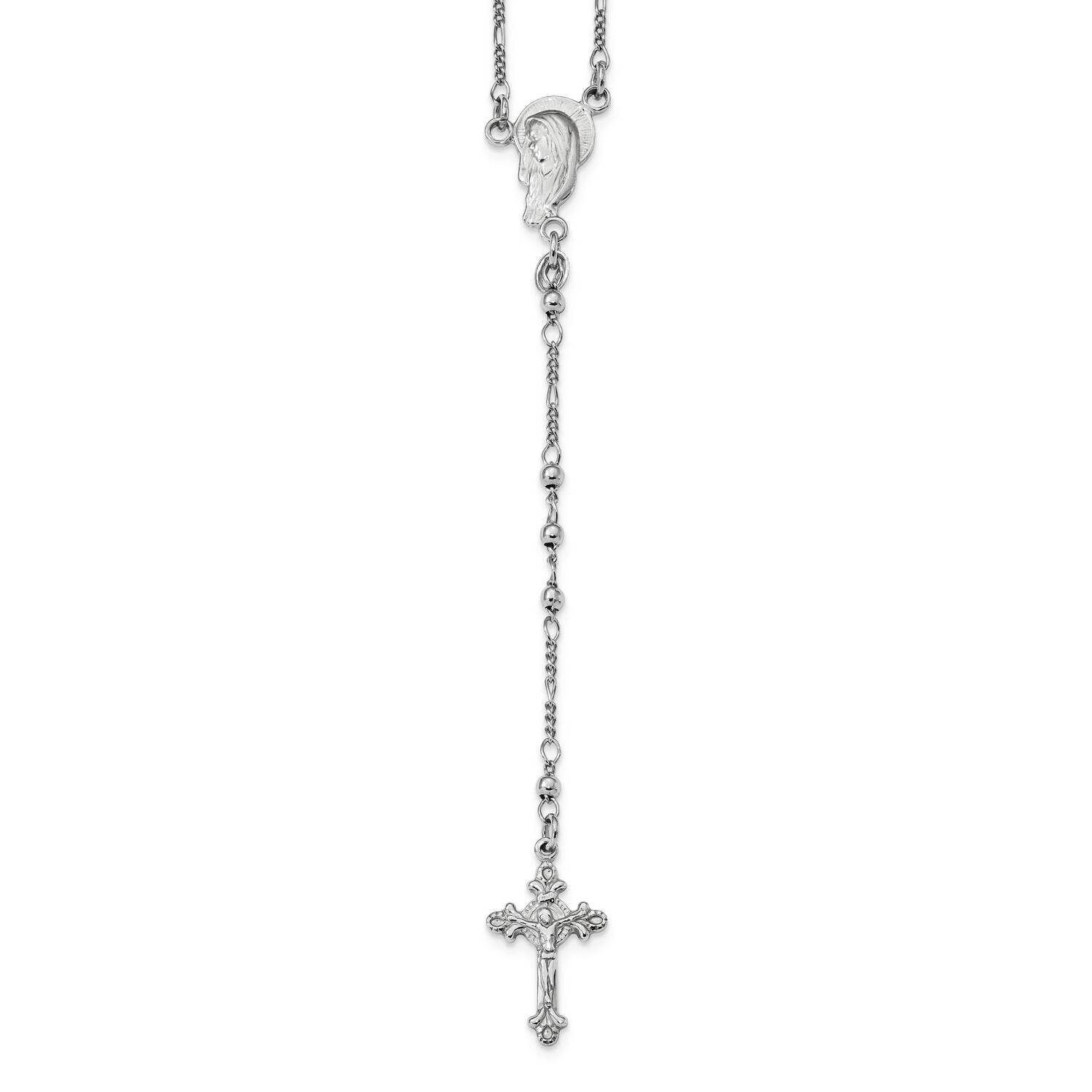 Polished Beaded Rosary Sterling Silver Rhodium-Plated QH5348-24
