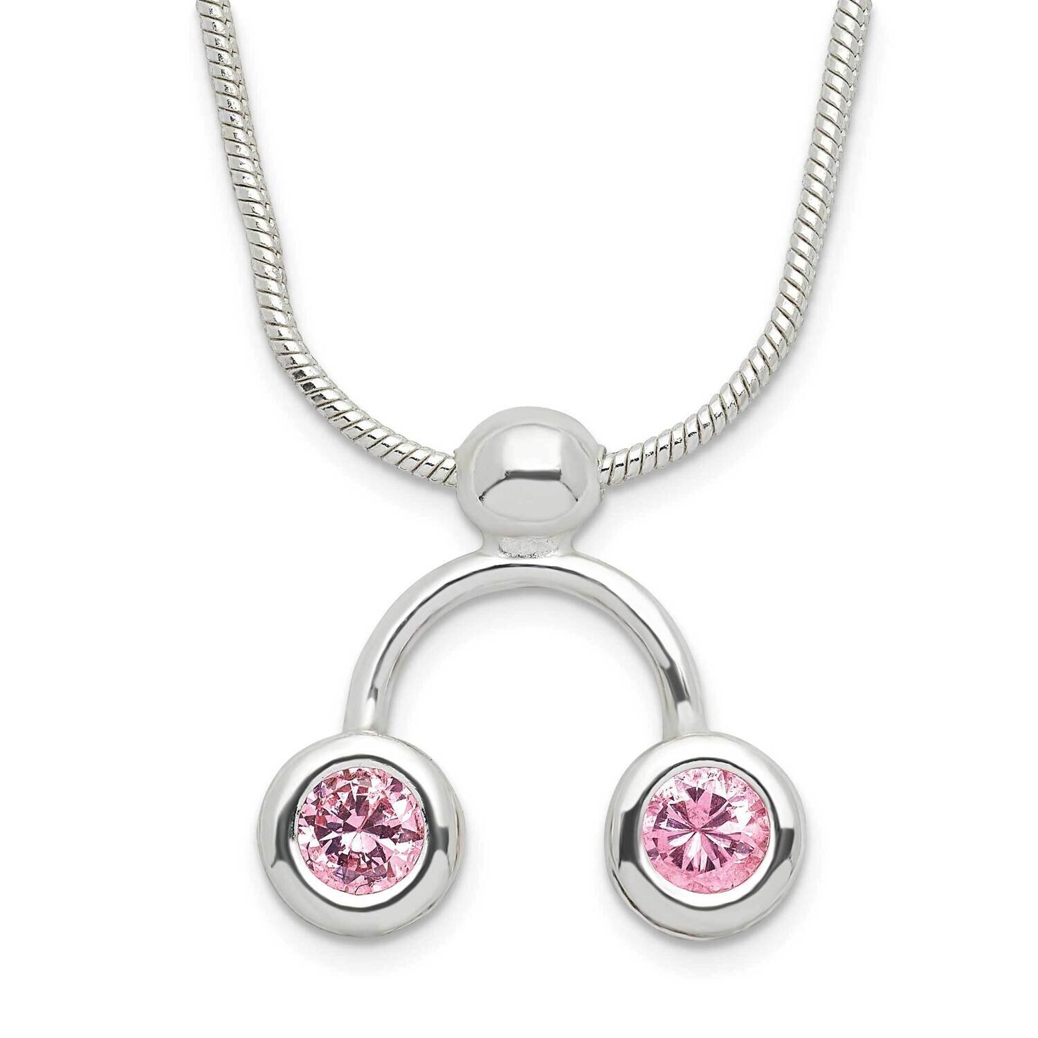 Double Pink CZ Diamond Necklace 18 Inch Sterling Silver QH619-18, MPN: QH619-18, 883957056807