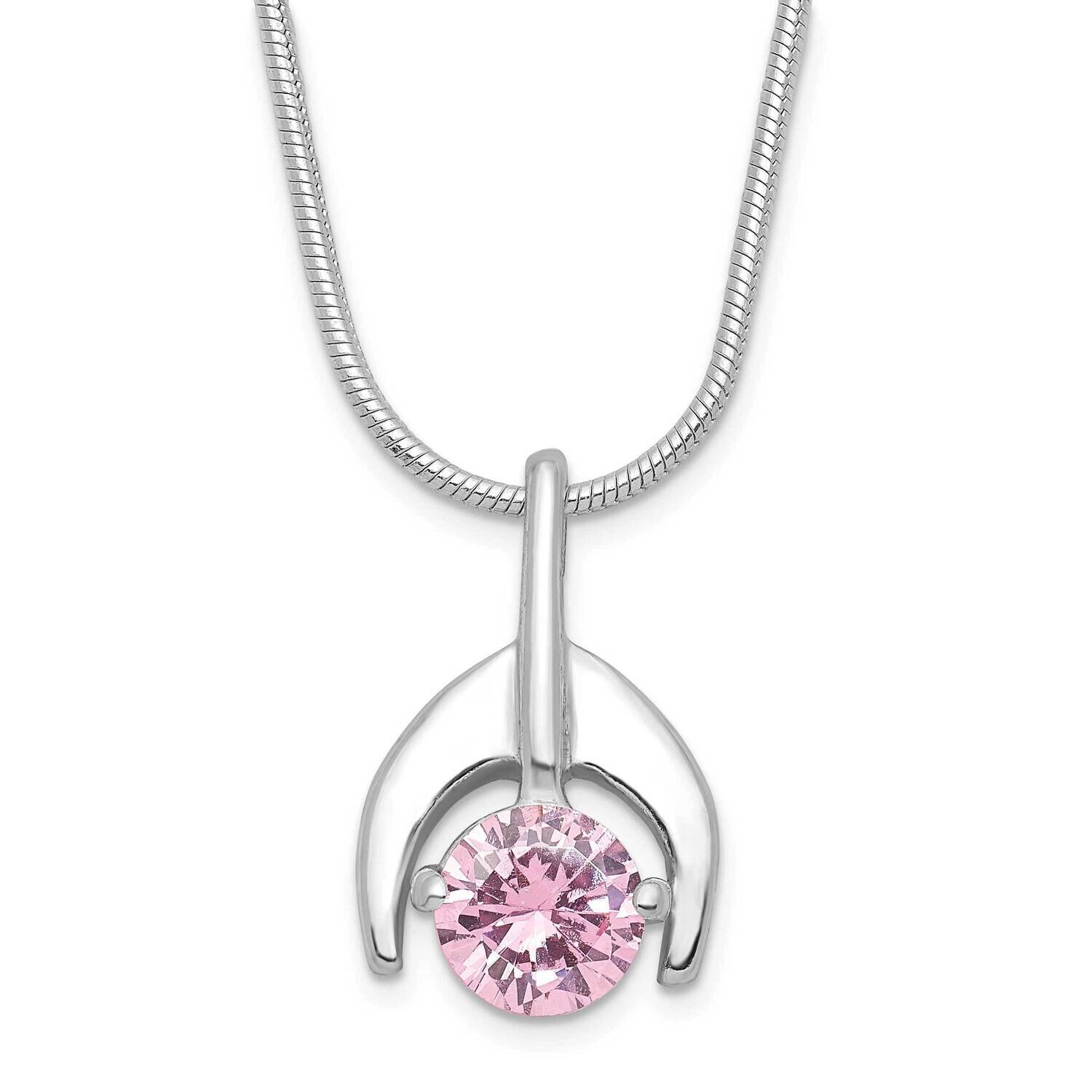 Pink CZ Diamond Pendant with Chain Sterling Silver QH626-18, MPN: QH626-18, 883957056814