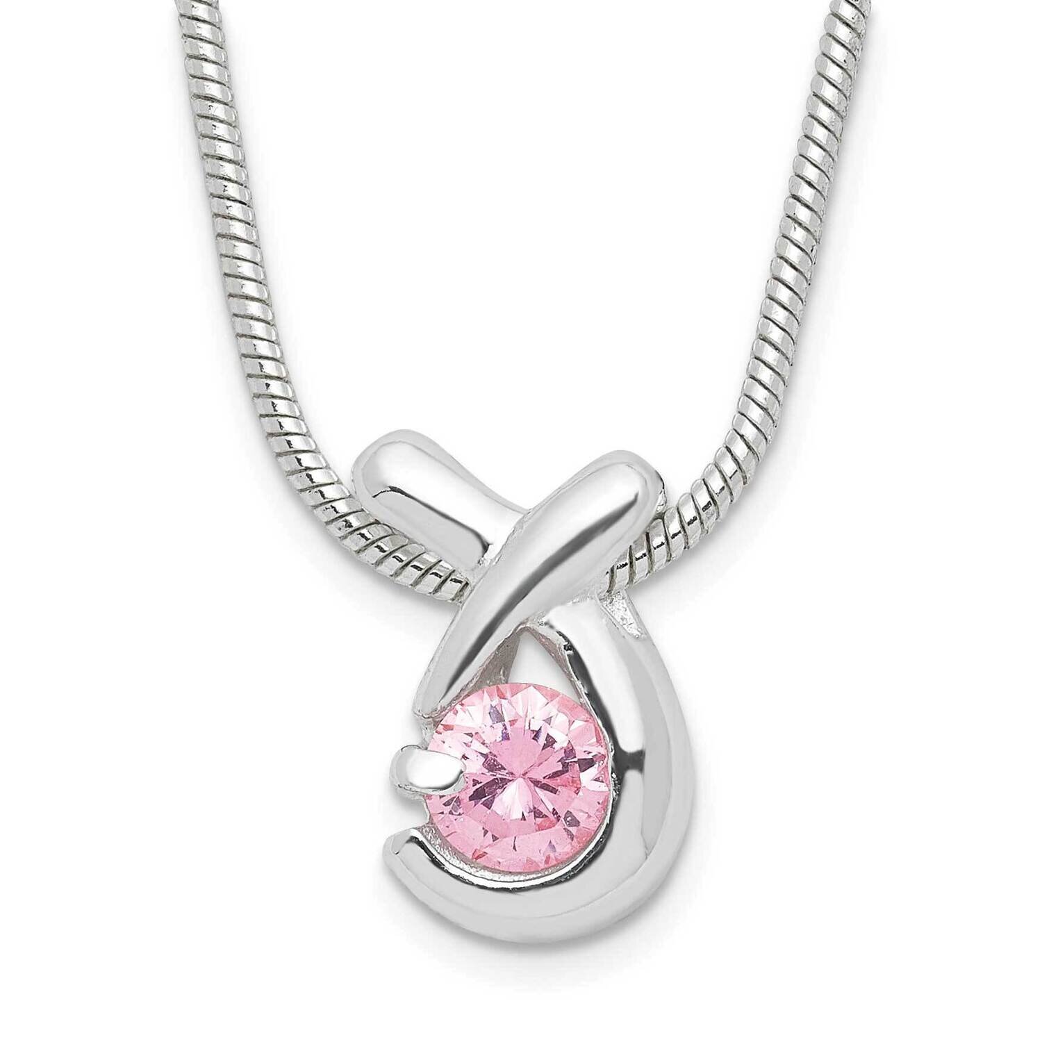 Pink CZ Diamond Pendant Necklace 18 Inch Sterling Silver QH629-18, MPN: QH629-18, 883957050928