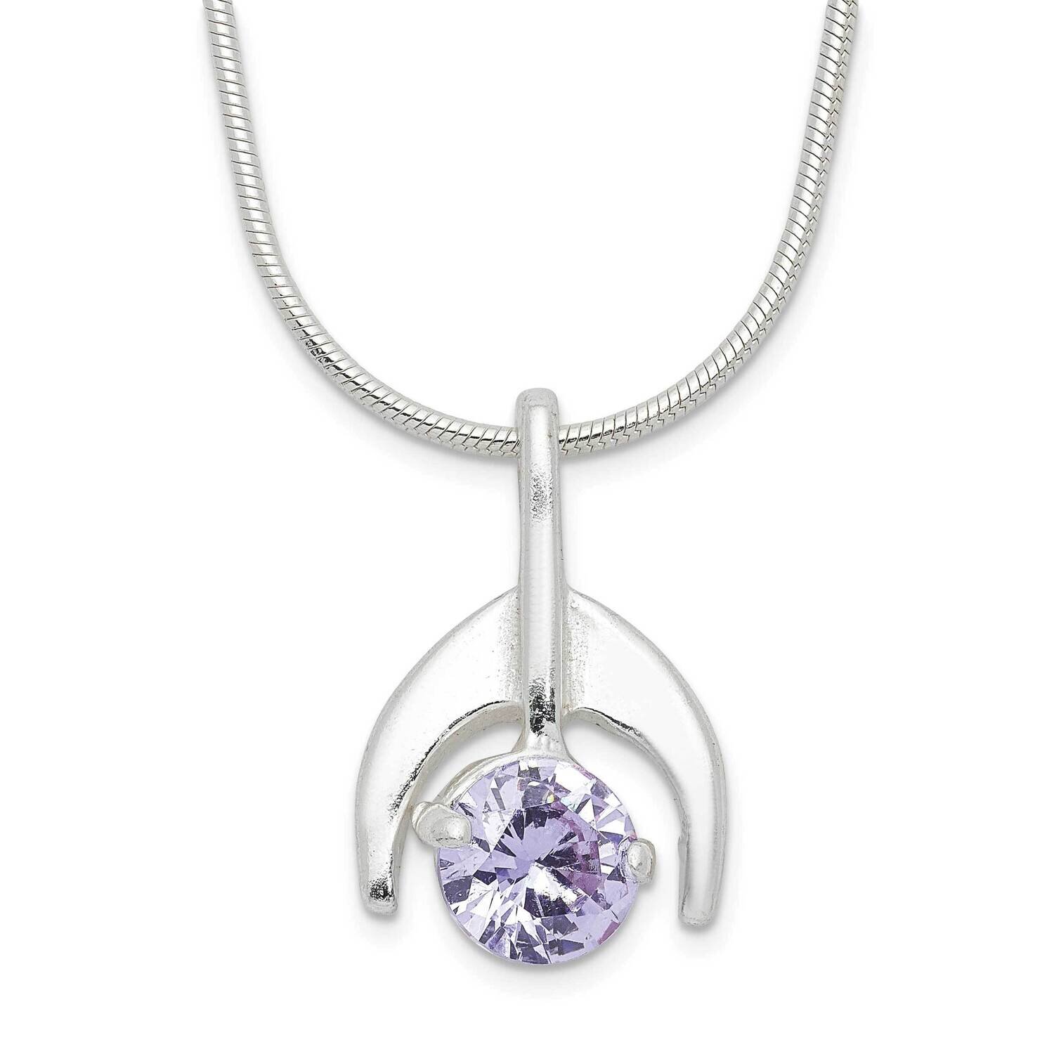 Purple CZ Diamond Necklace 18 Inch Sterling Silver QH673-18