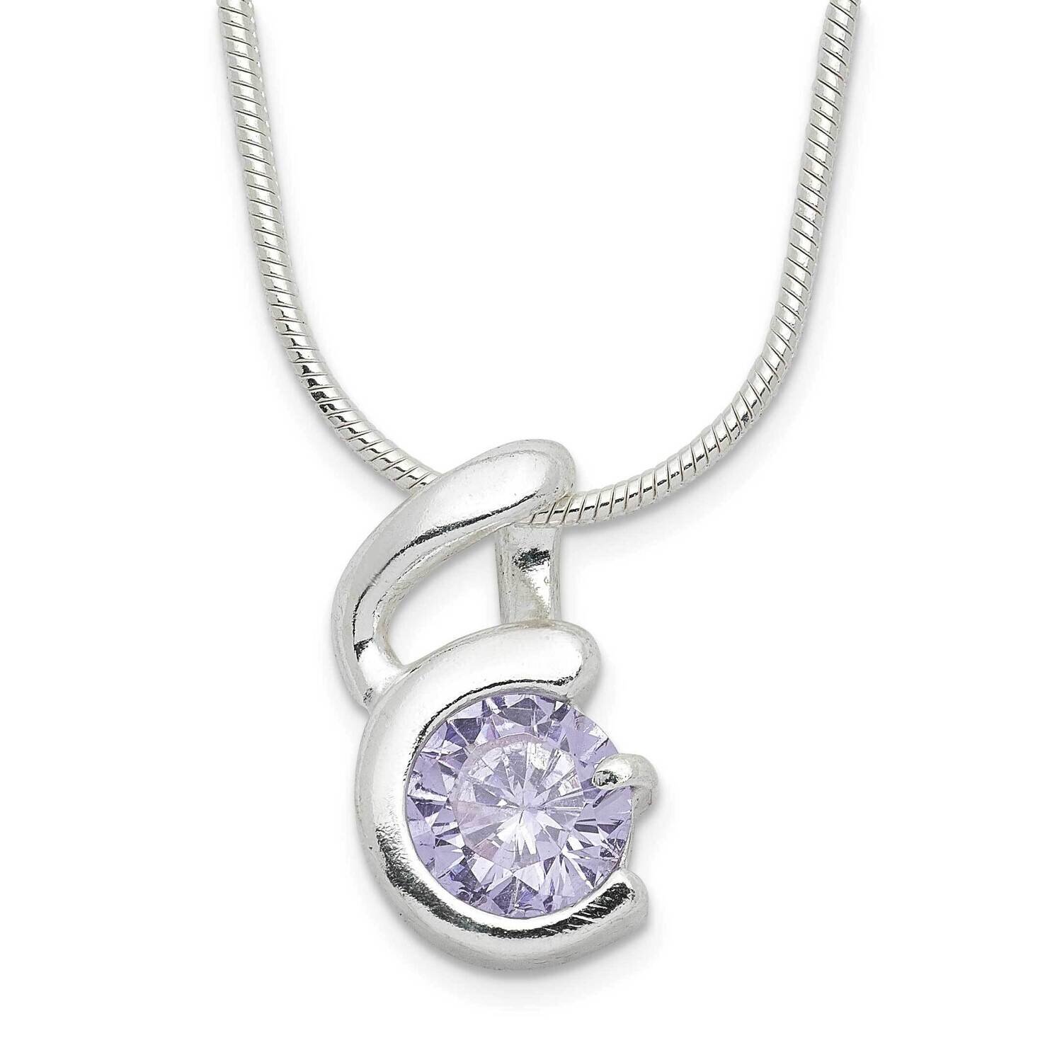 Purple CZ Diamond Necklace 18 Inch Sterling Silver QH674-18, MPN: QH674-18, 883957764207