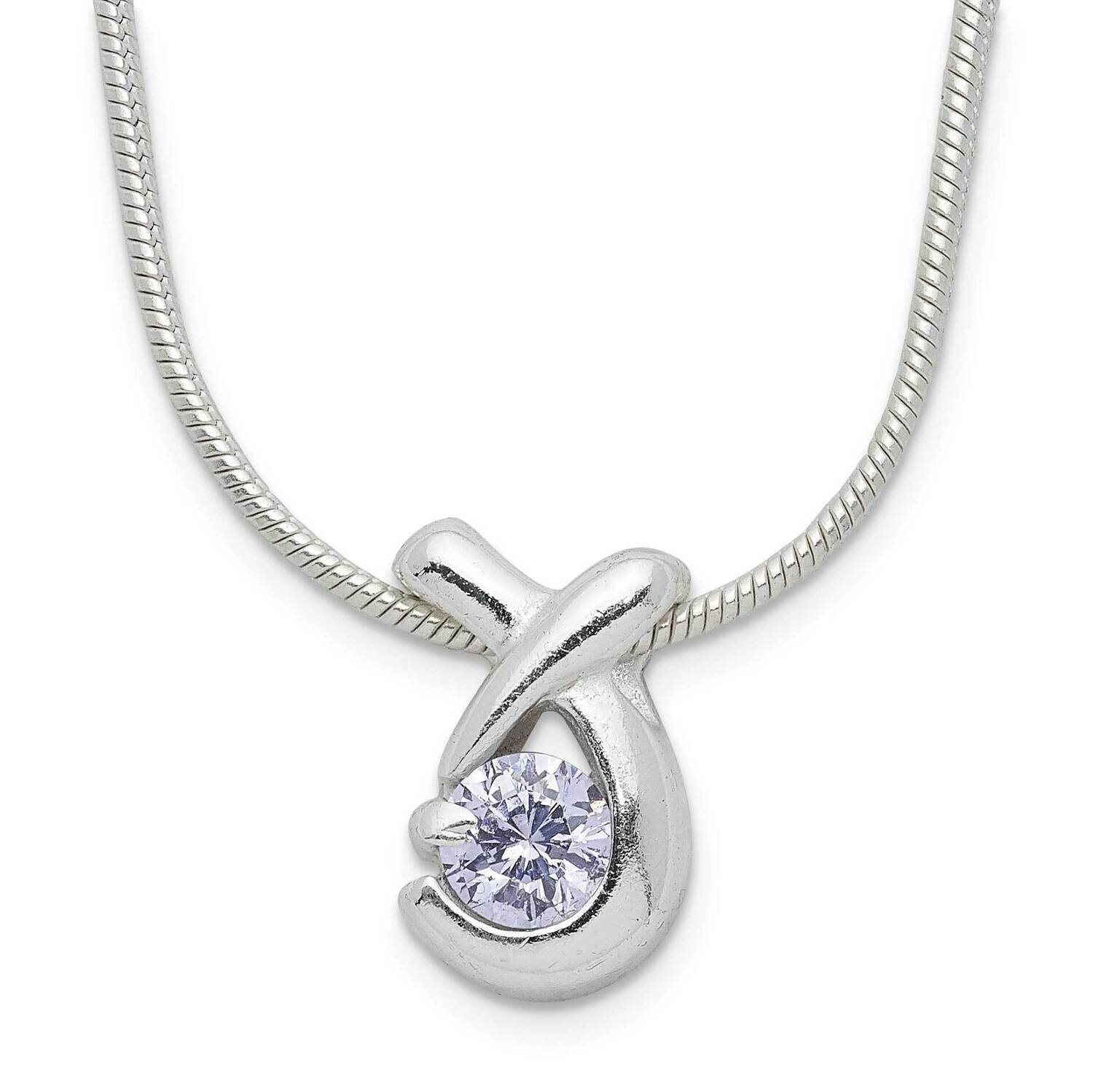 Purple CZ Diamond Necklace 18 Inch Sterling Silver QH676-18, MPN: QH676-18, 883957056906