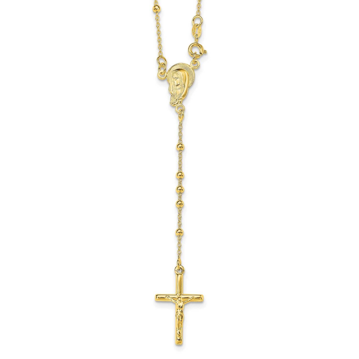 Polished Rosary Necklace 18 Inch Sterling Silver Gold-Plated QHY2393-18
