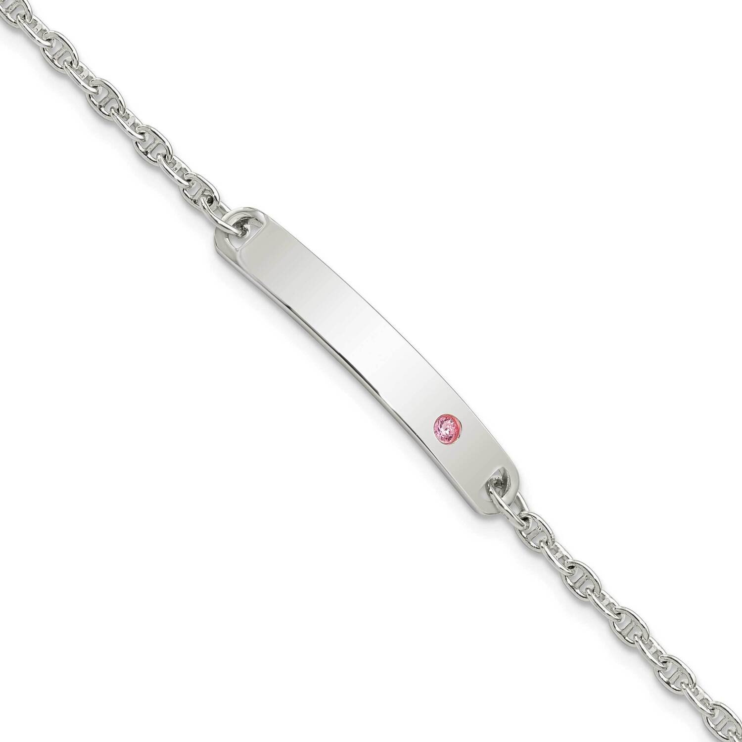 Childrens Id with Pink CZ Diamond Bracelet Sterling Silver Polished QID232-5.5, MPN: QID232-5.5, 19…