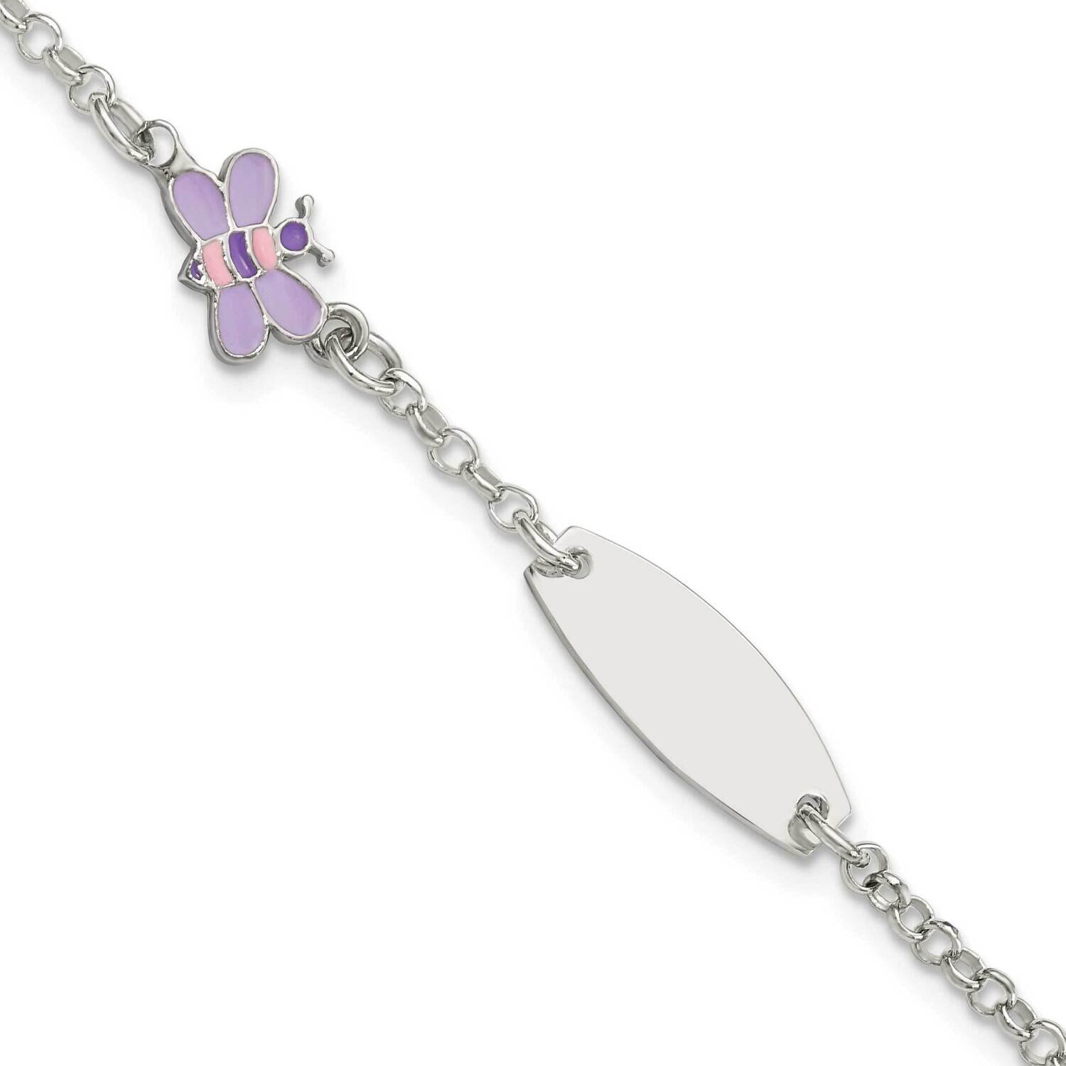 Childrens Enameled Butterfly 5 Inch Plus 1 Inch Extender Id Bracelet Sterling Silver QID237-5, MPN:…