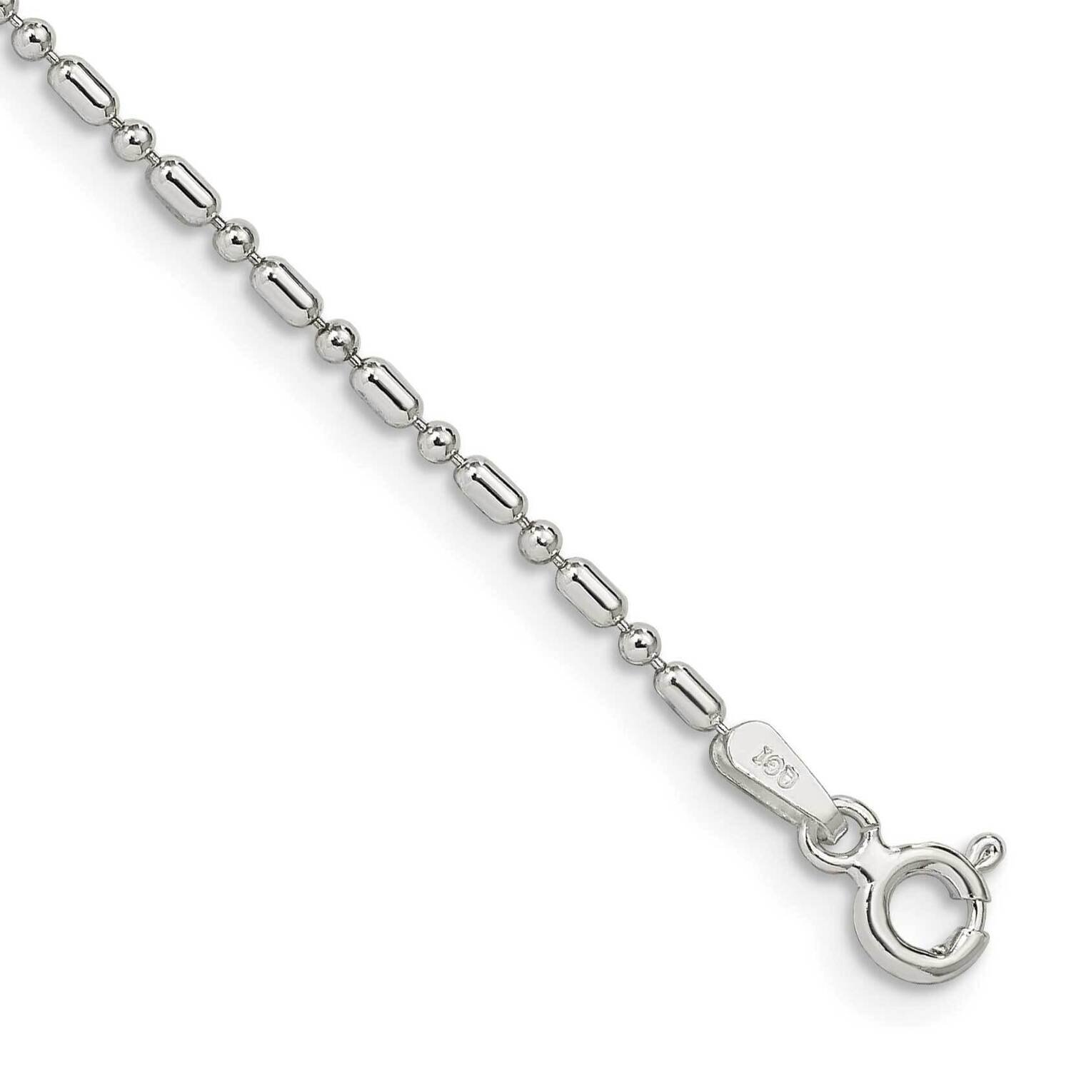 1.5mm Fancy Beaded Chain Anklet 10 Inch Sterling Silver QK30-10, MPN: QK30-10, 196904160855