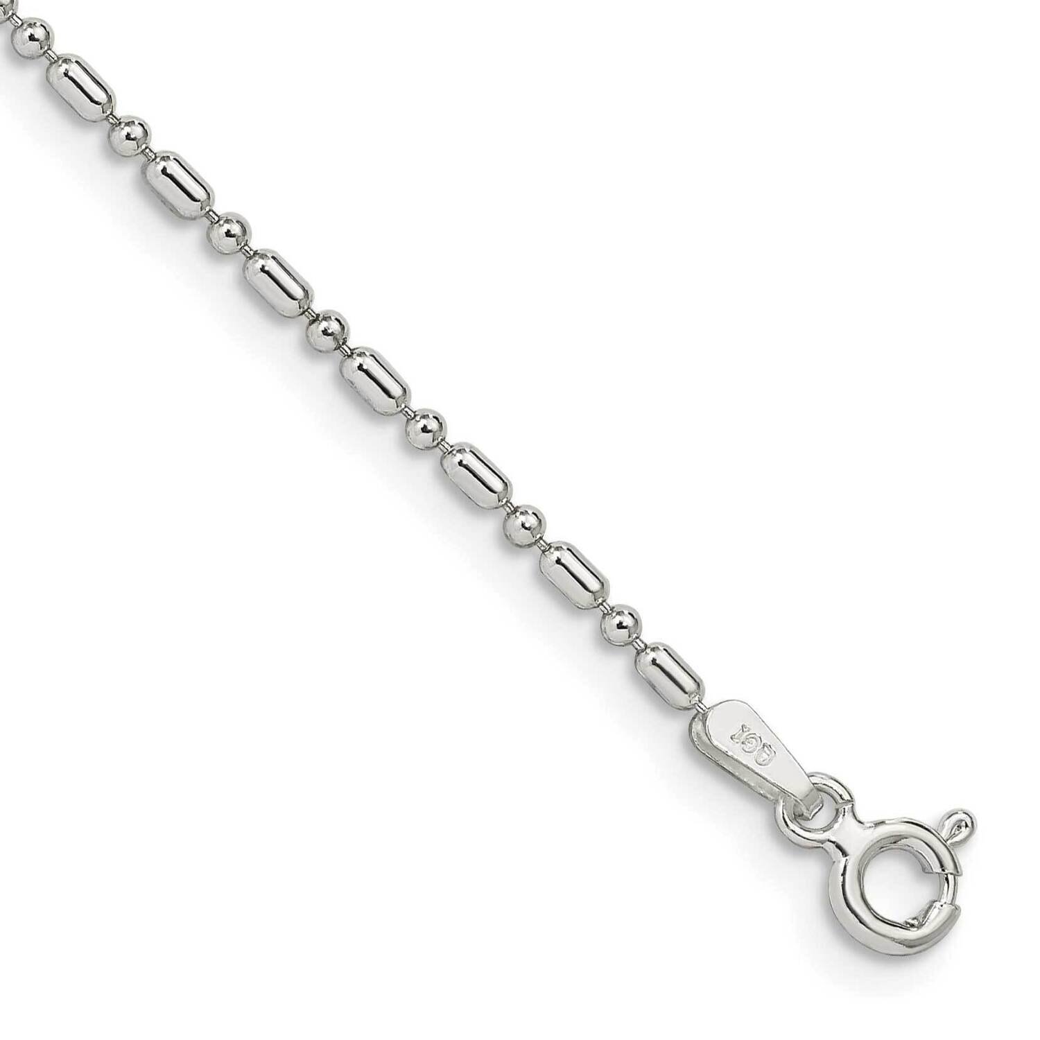 1.5mm Fancy Beaded Chain Anklet 9 Inch Sterling Silver QK30-9, MPN: QK30-9, 196904160848