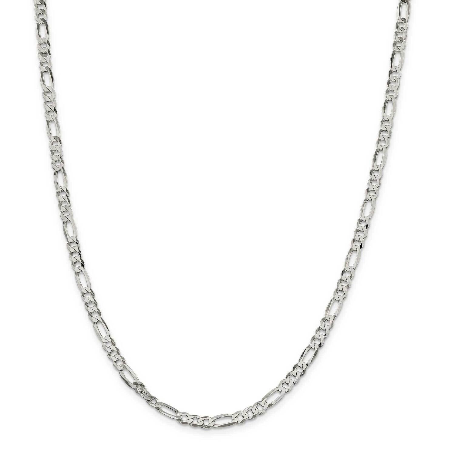 4.5mm Lightweight Flat Figaro Chain 26 Inch Sterling Silver QMB120-26, MPN: QMB120-26,