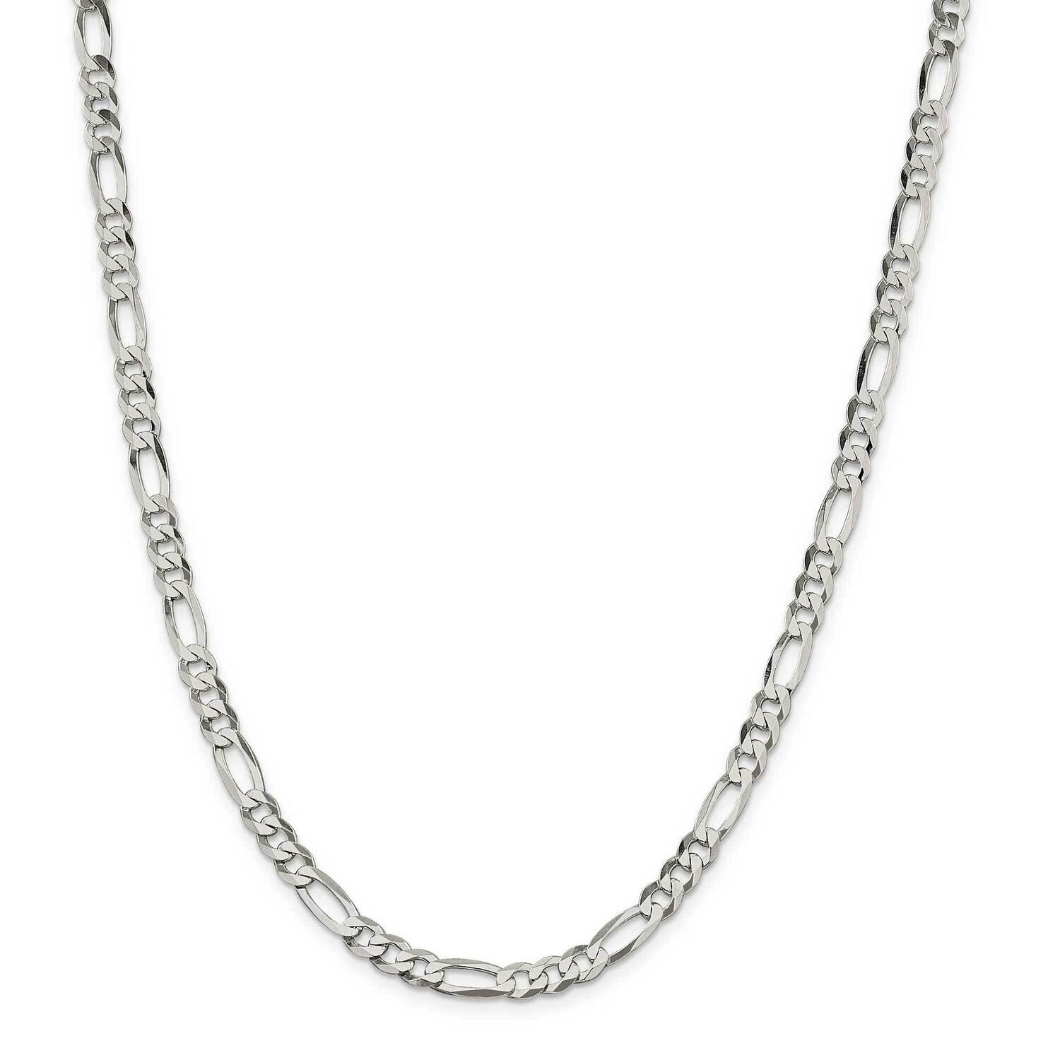 5.5mm Lightweight Flat Figaro Chain 26 Inch Sterling Silver QMB150-26, MPN: QMB150-26,