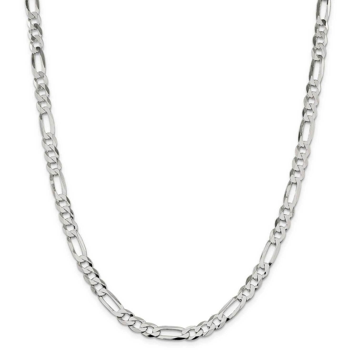 7.5mm Lightweight Flat Figaro Chain 28 Inch Sterling Silver QMB180-28, MPN: QMB180-28,
