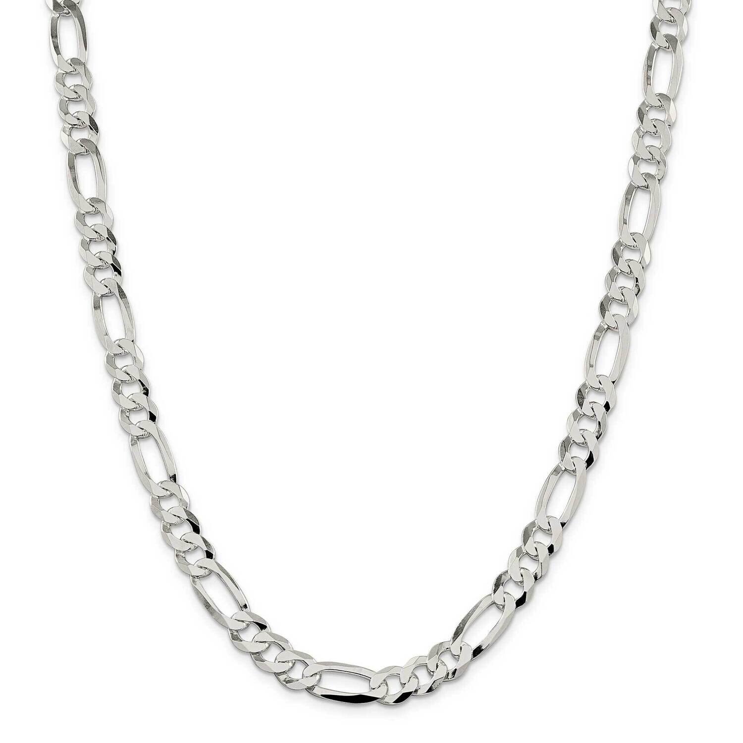 8.5mm Lightweight Flat Figaro Chain 26 Inch Sterling Silver QMB220-26, MPN: QMB220-26,