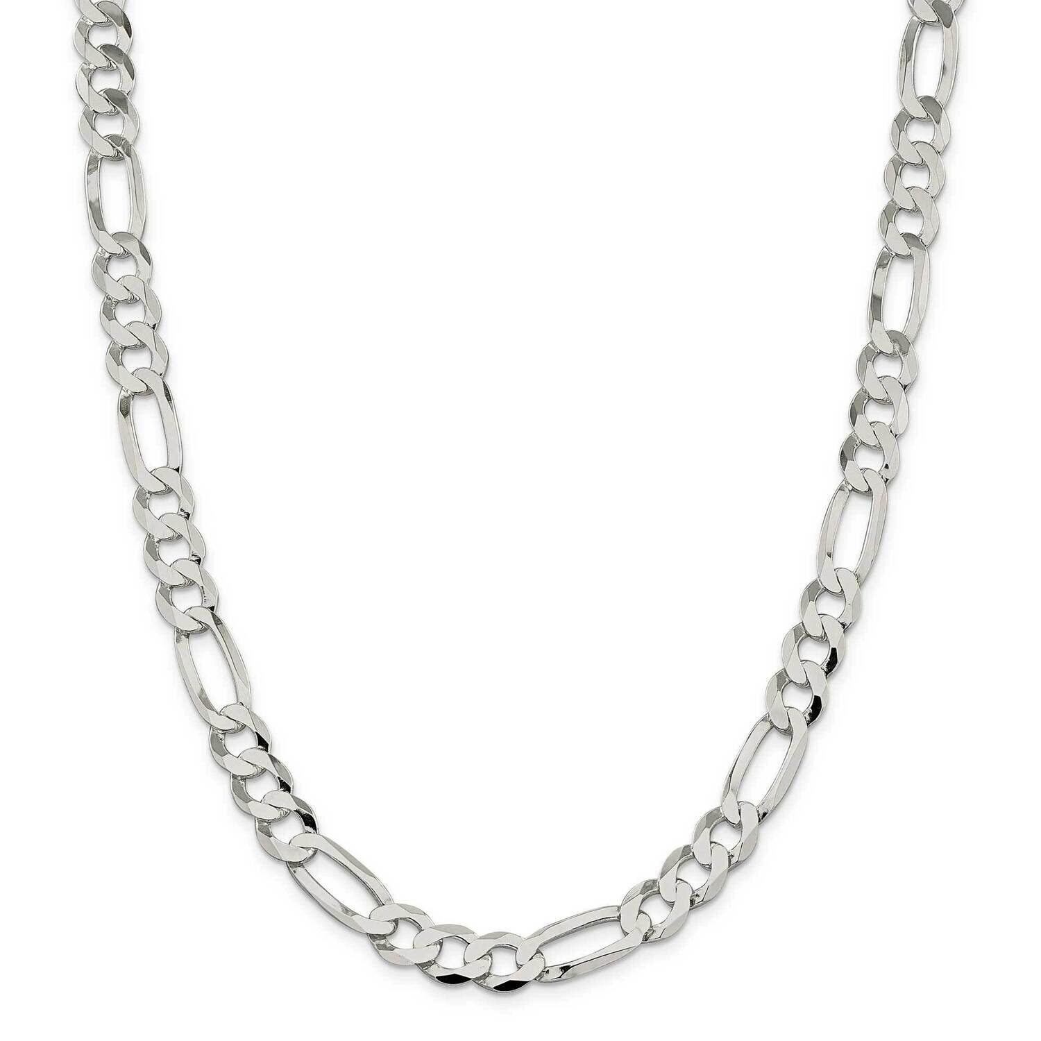 9.5mm Lightweight Flat Figaro Chain 28 Inch Sterling Silver QMB250-28, MPN: QMB250-28,