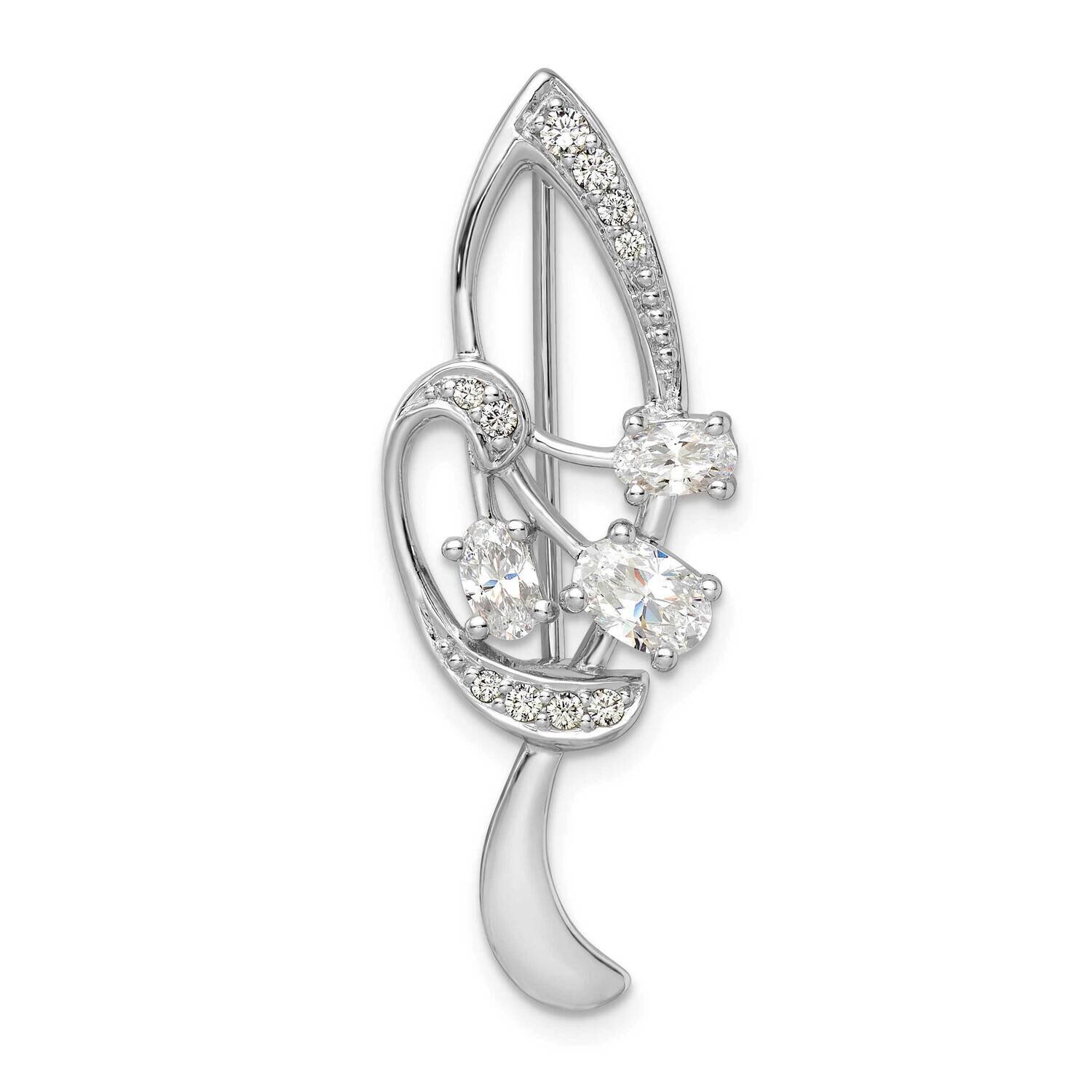 CZ Diamond Leaf Pin Sterling Silver Rhodium-Plated QP5413, MPN: QP5413,