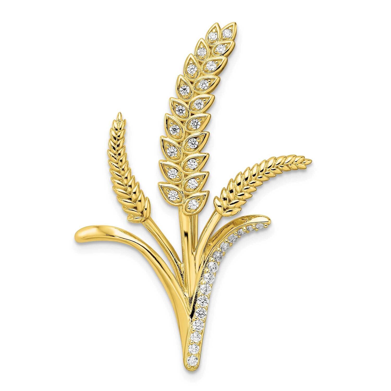 Gold-Tone Wheat Flower Pin Sterling Silver Cz Diamond QP5416
