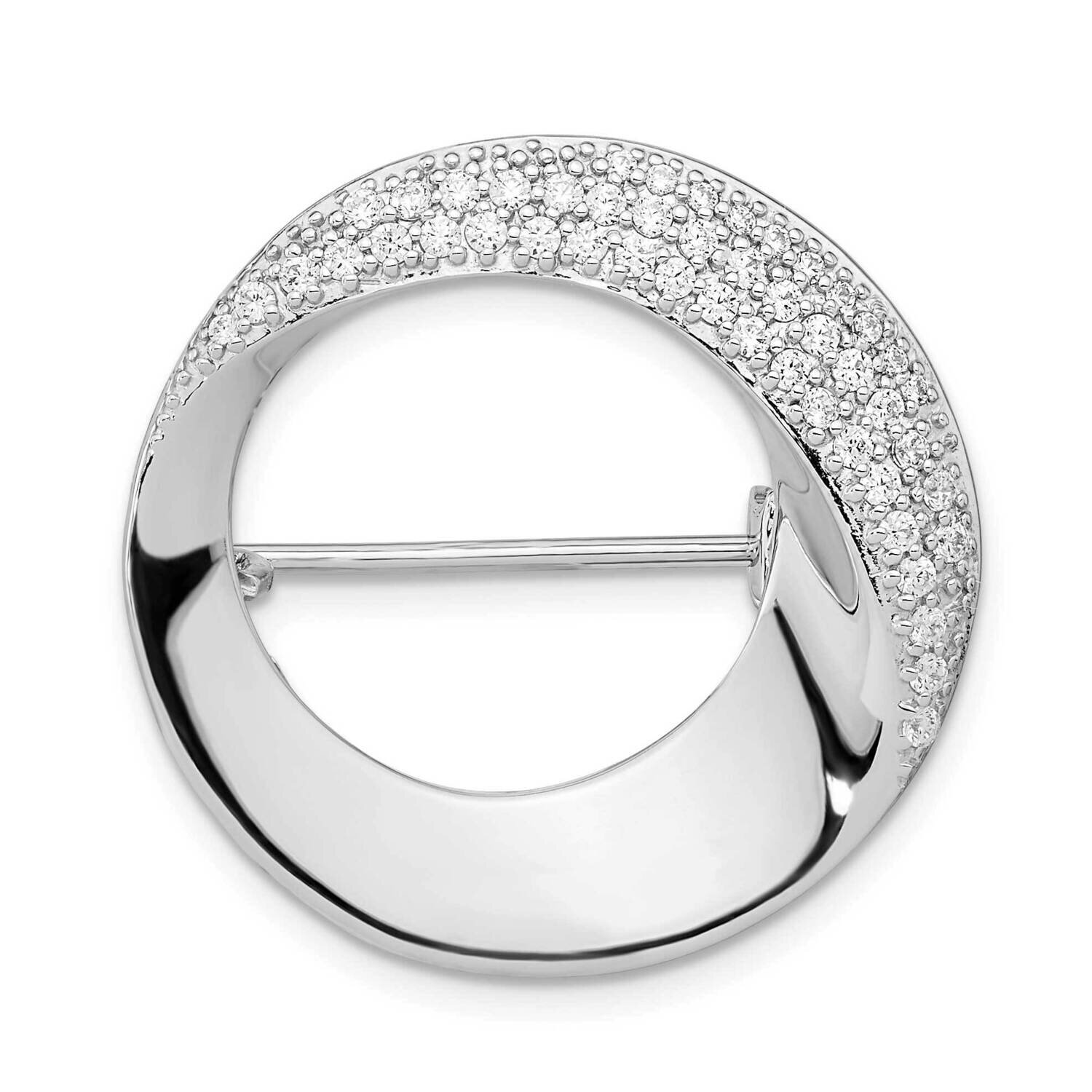 CZ Diamond Circle Pin Brooch Sterling Silver Rhodium-Plated Polished QP5426