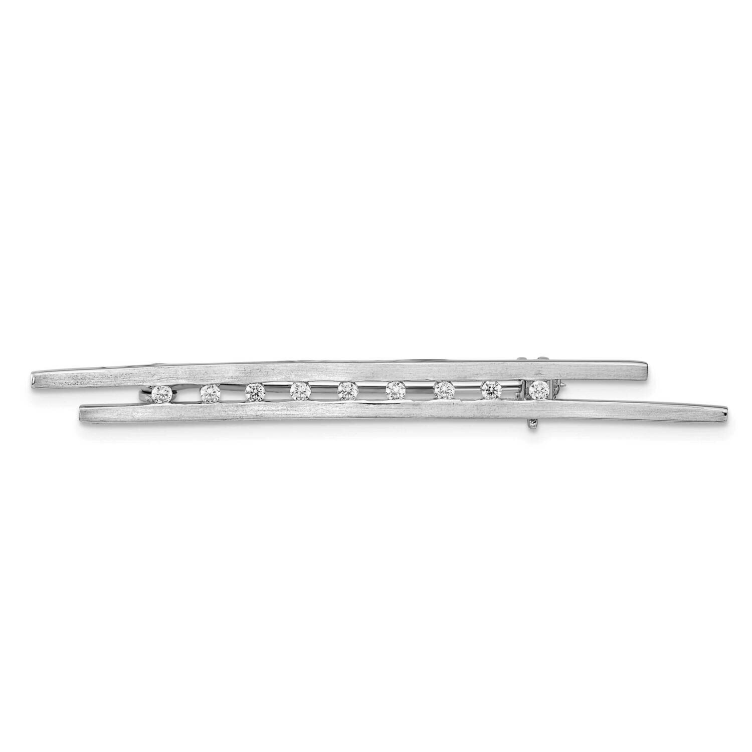 Brushed CZ Diamond Bar Pin Brooch Sterling Silver Rhodium-Plated QP5428, MPN: QP5428,
