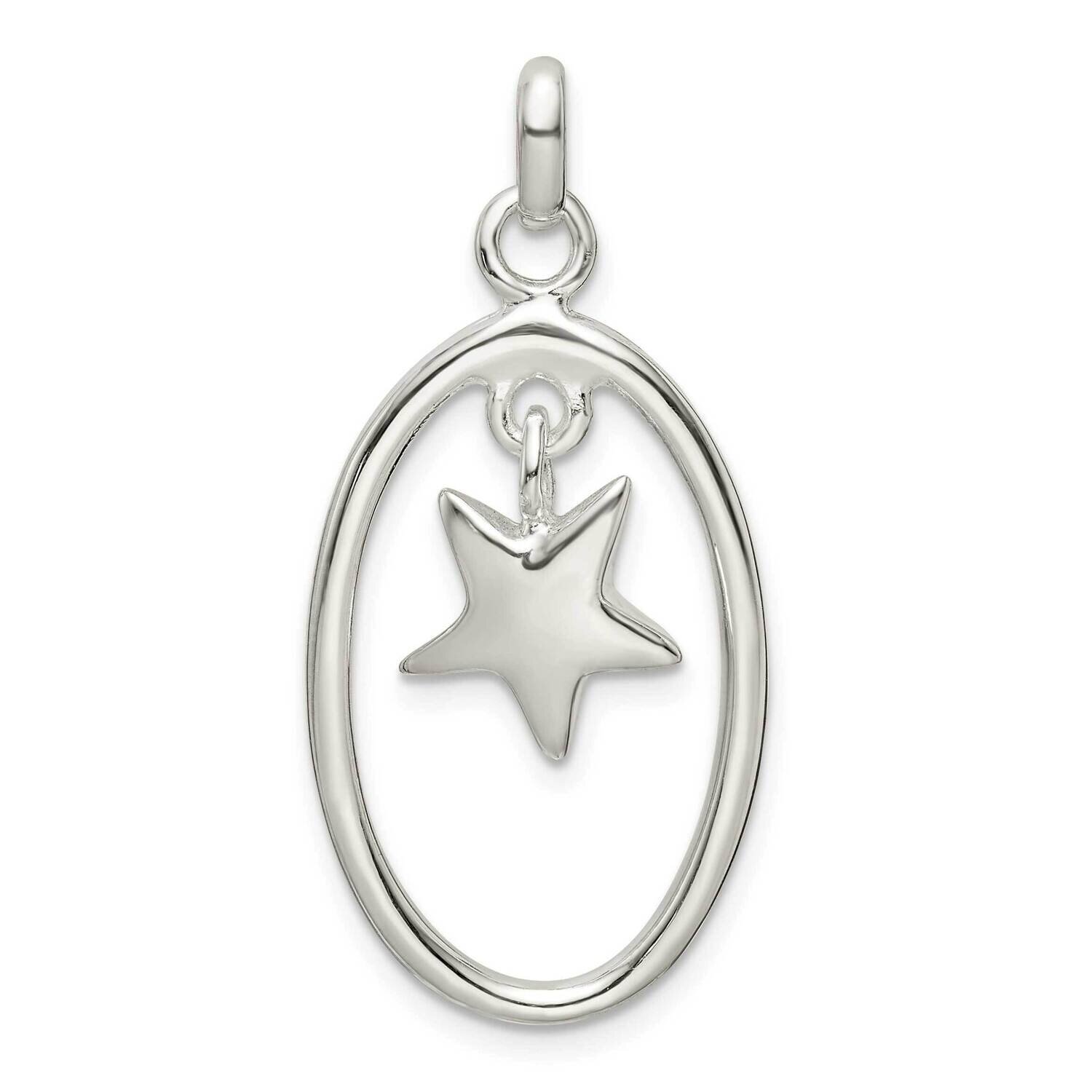 Oval Dangle Star Pendant Sterling Silver Polished QP5433, MPN: QP5433,