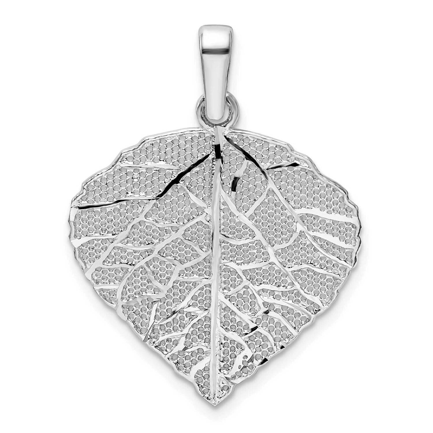 Diamond-Cut Small Leaf Pendant Sterling Silver Rhodium-Plated Polished QP5441, MPN: QP5441,