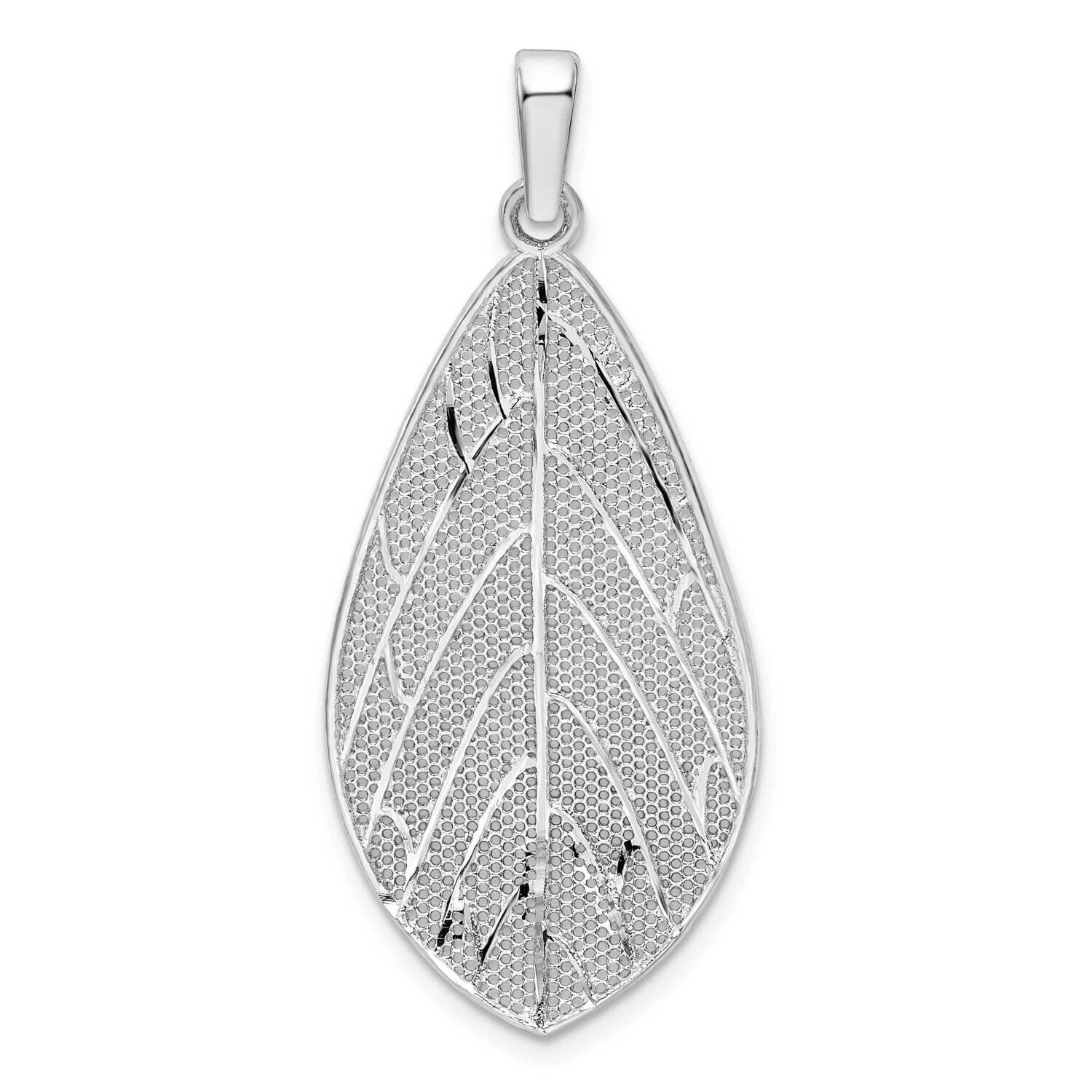 Diamond-Cut Leaf Pendant Sterling Silver Rhodium-Plated Polished QP5443