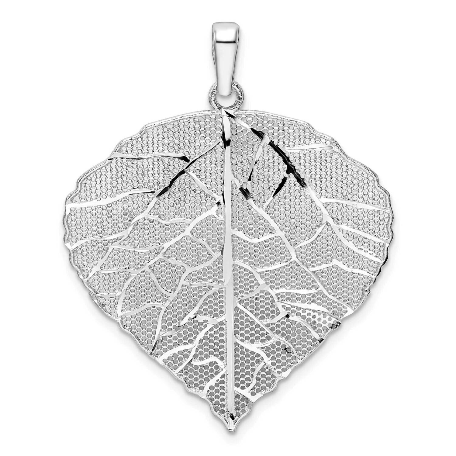 Diamond-Cut Lrg Leaf Pendant Sterling Silver Rhodium-Plated Polished QP5444, MPN: QP5444,