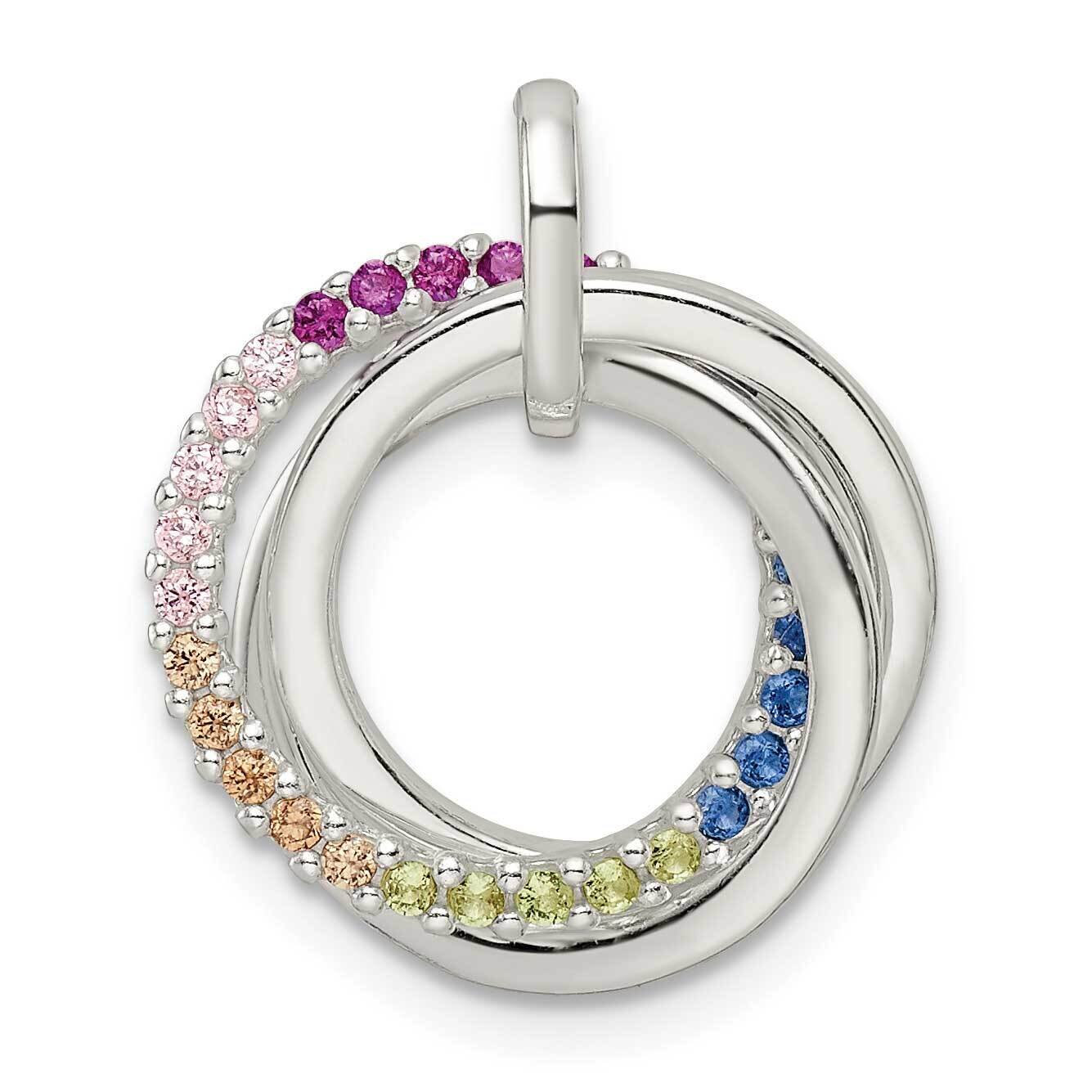Rainbow CZ Diamond Intertwined Circles Pendant Sterling Silver Polished QP5445, MPN: QP5445,