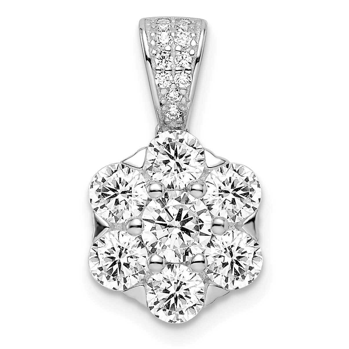 Rhodium-Plated CZ Diamond Flower Pendant Sterling Silver Polished QP5447
