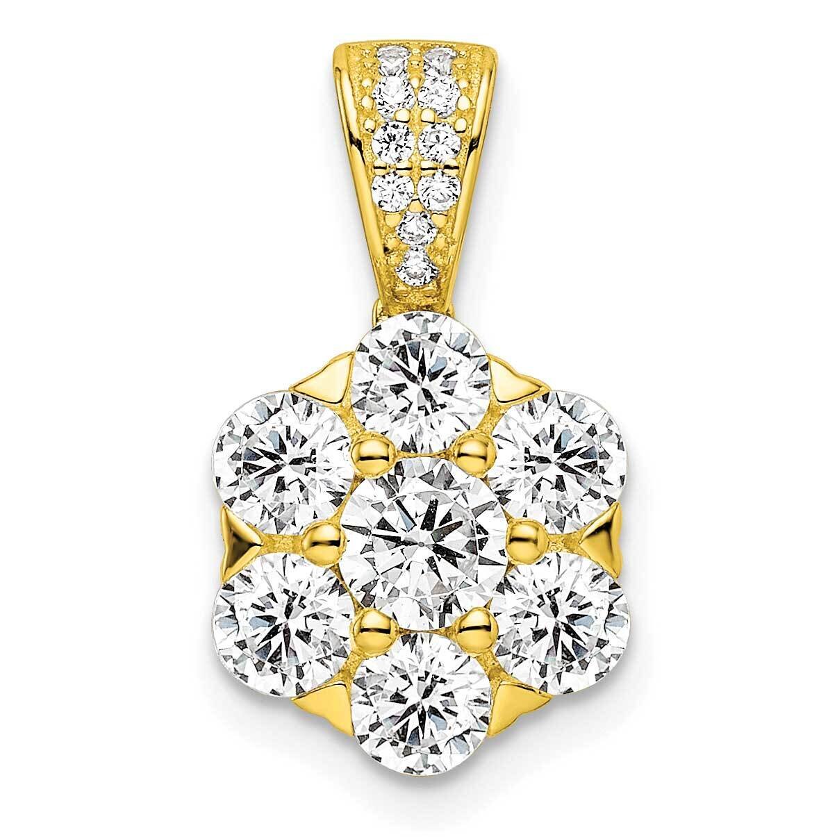 Gold-Tone CZ Diamond Flower Pendant Sterling Silver Polished QP5448, MPN: QP5448,