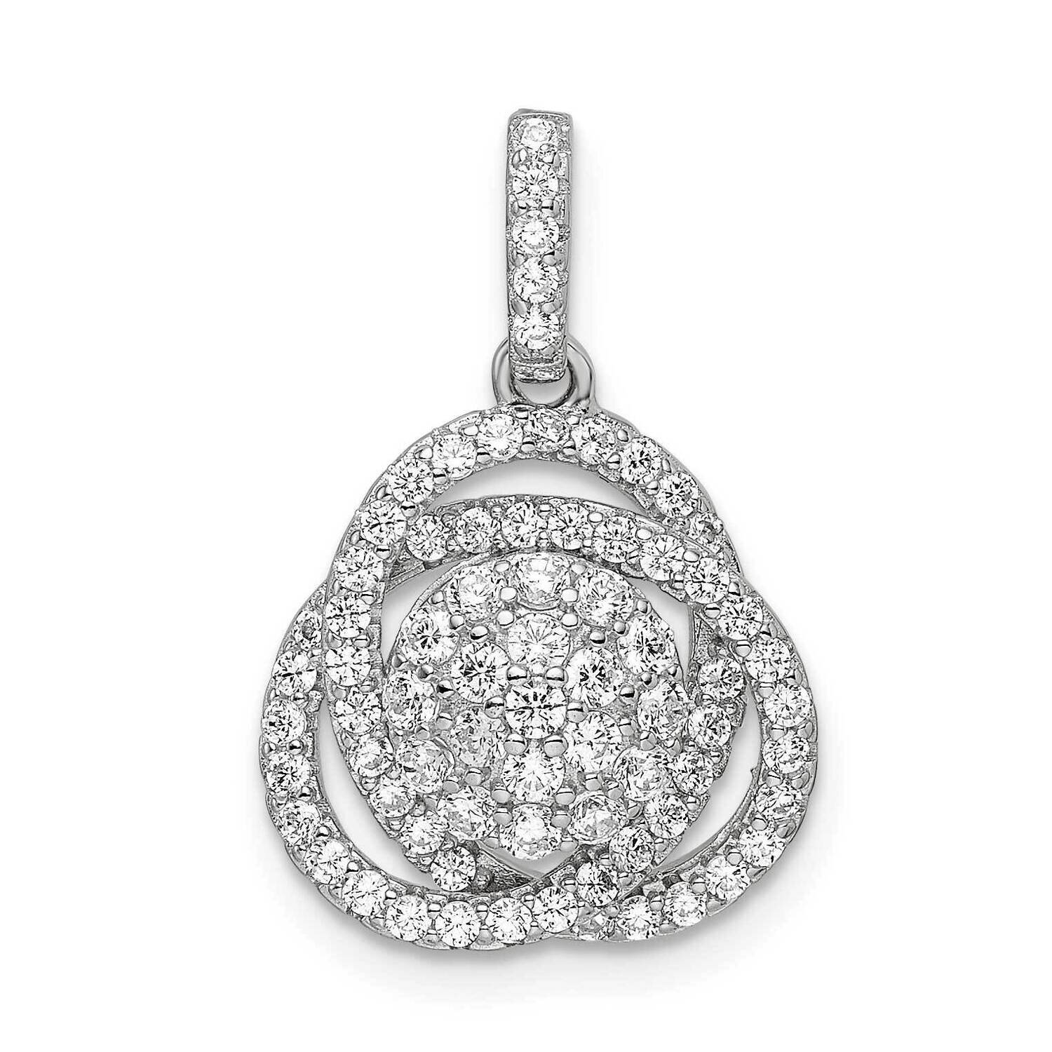 Rhodium-Plated CZ Diamond Knot Pendant Sterling Silver Polished QP5450, MPN: QP5450,