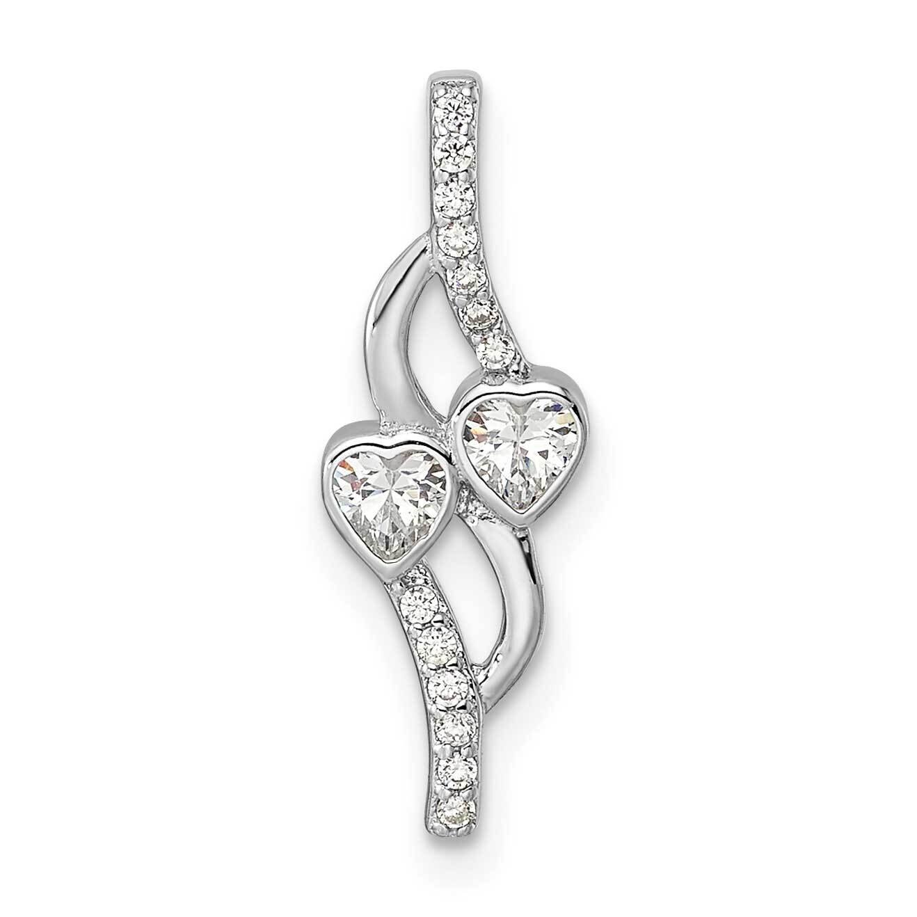 Double Heart CZ Diamond Pendant Sterling Silver Rhodium-Plated QP5454, MPN: QP5454,