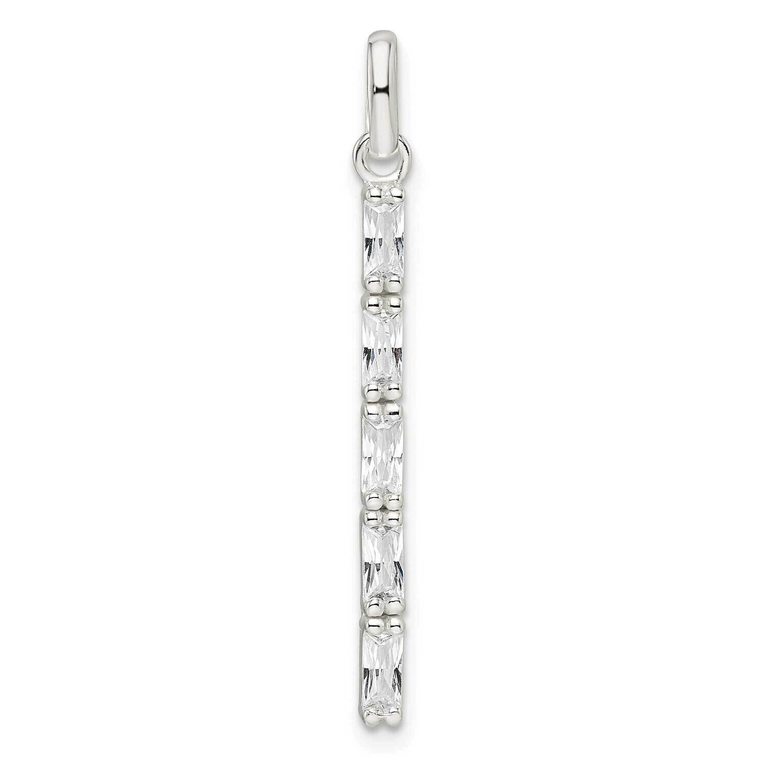 CZ Diamond Bar Pendant Sterling Silver Polished QP5461, MPN: QP5461,