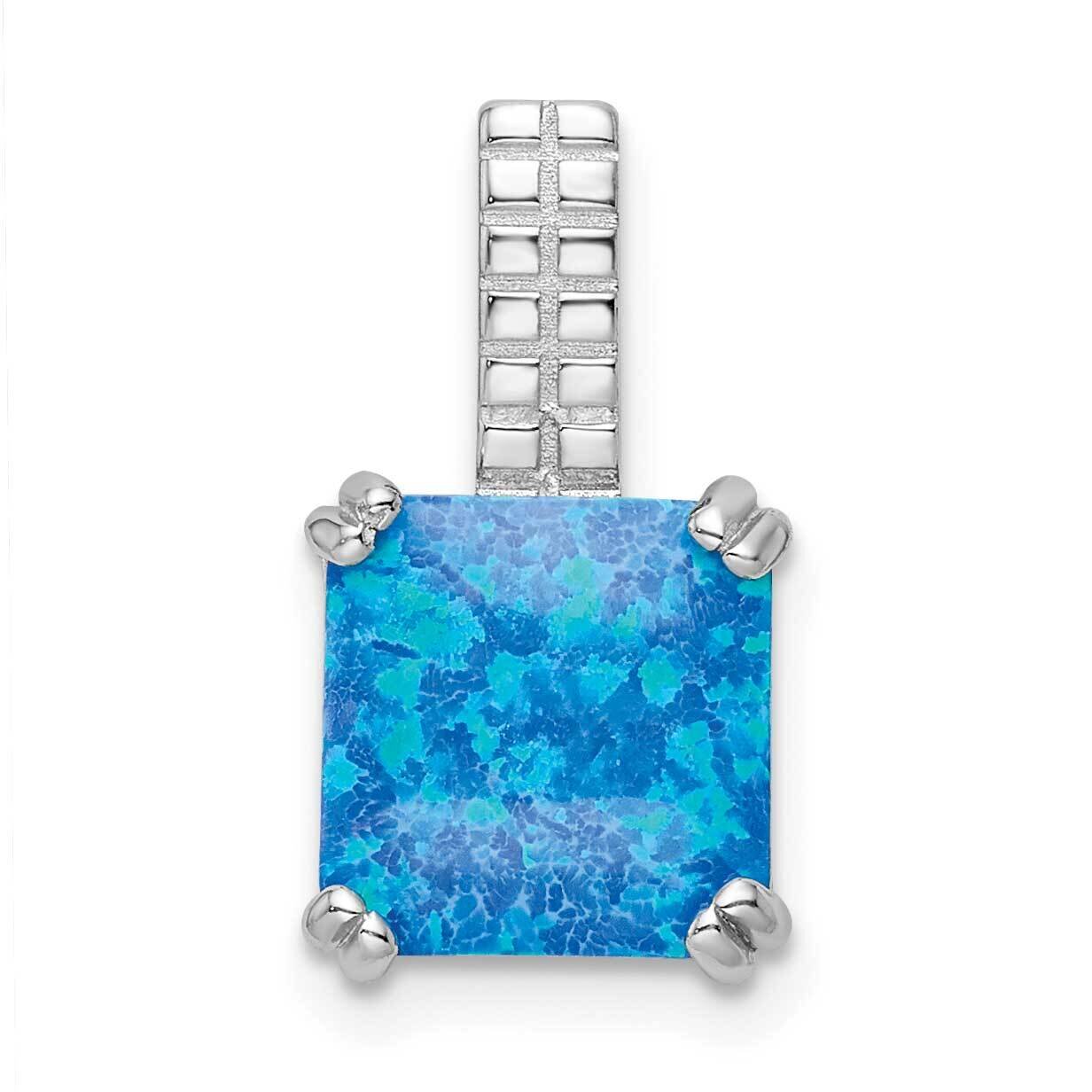 Square Blue Opal Pendant Sterling Silver Rhodium-Plated Polished QP5472, MPN: QP5472,