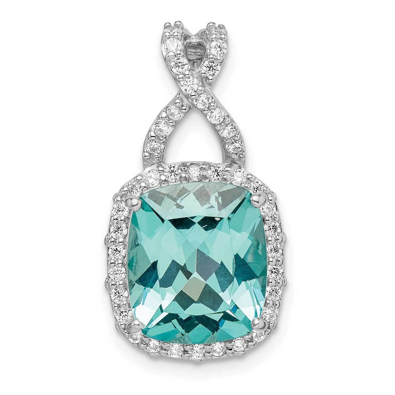 Light Blue Crystal CZ Diamond Halo Chain Slide Sterling Silver Rhodium-Plated QP5478