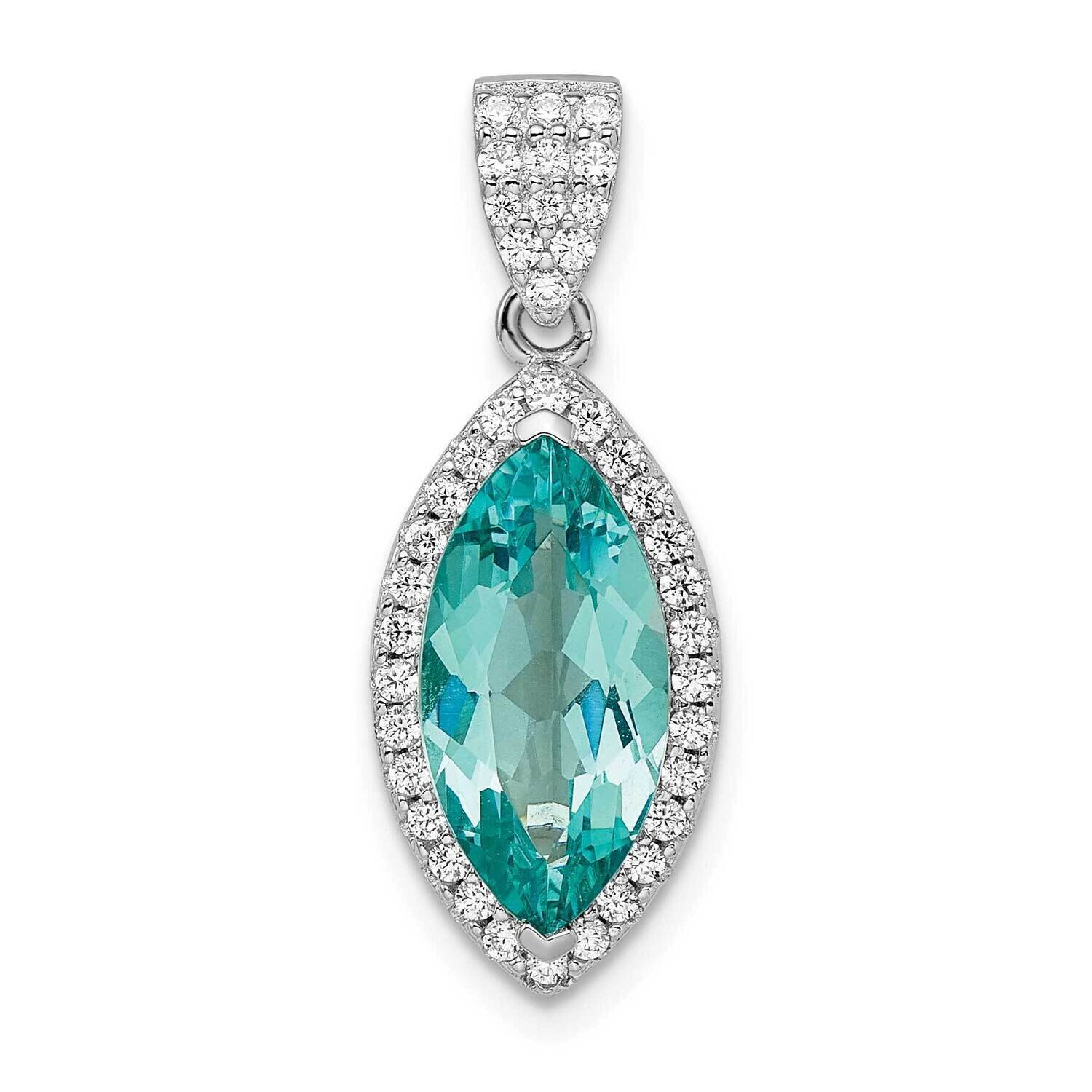 Aqua &amp; White CZ Diamond Pendant Sterling Silver Rhodium-Plated QP5479, MPN: QP5479,