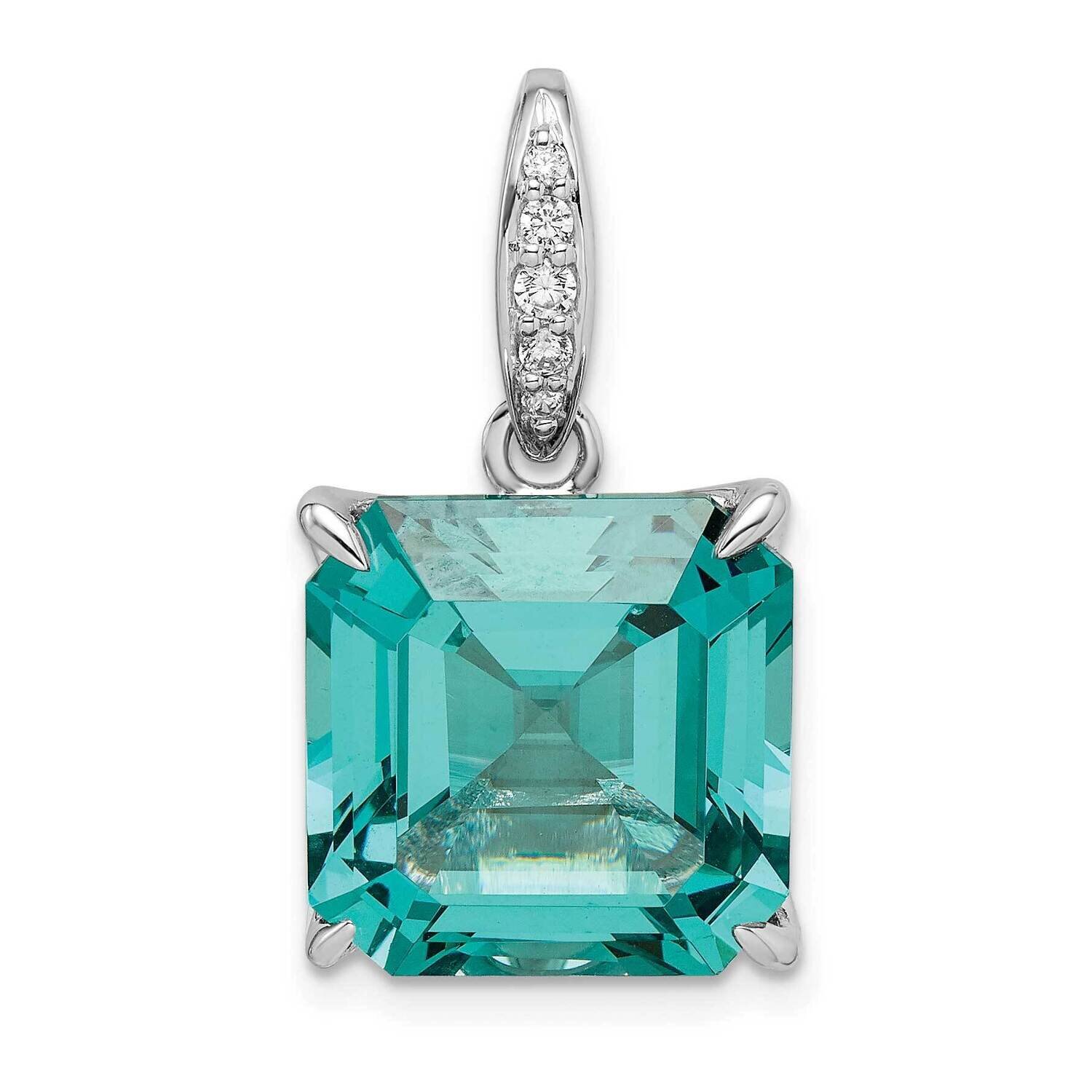Light Blue Princess Shaped &amp; White CZ Diamond Pendan Sterling Silver Rhodium-Plated QP5480, MPN: QP…