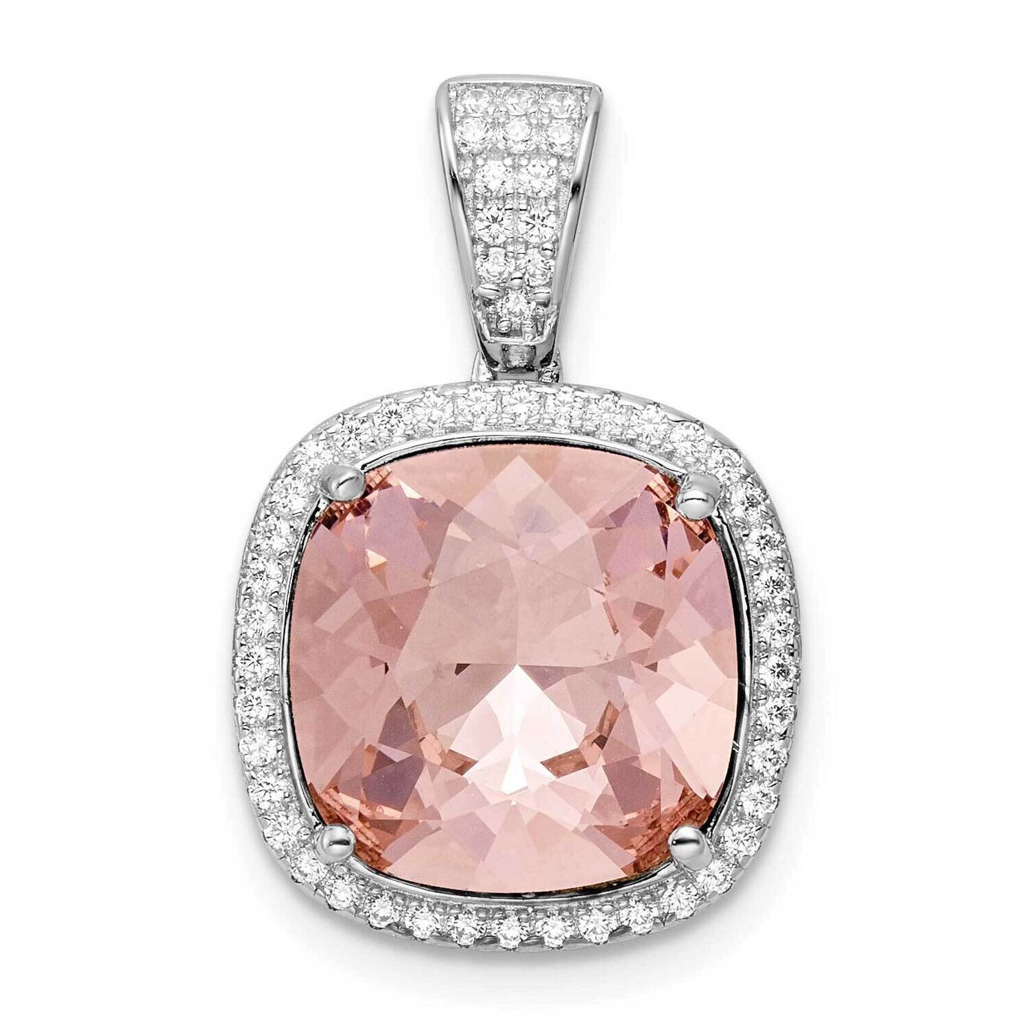 CZ Diamond &amp; Peach Swarovski Crystal Pendant Sterling Silver Rhodium-Plated QP5482, MPN: QP5482,