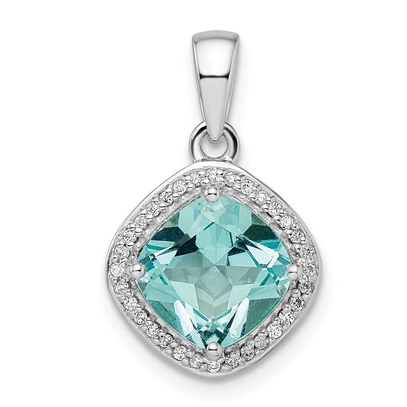 Light Blue Crystal CZ Diamond Halo Pendant Sterling Silver Rhodium-Plated QP5484