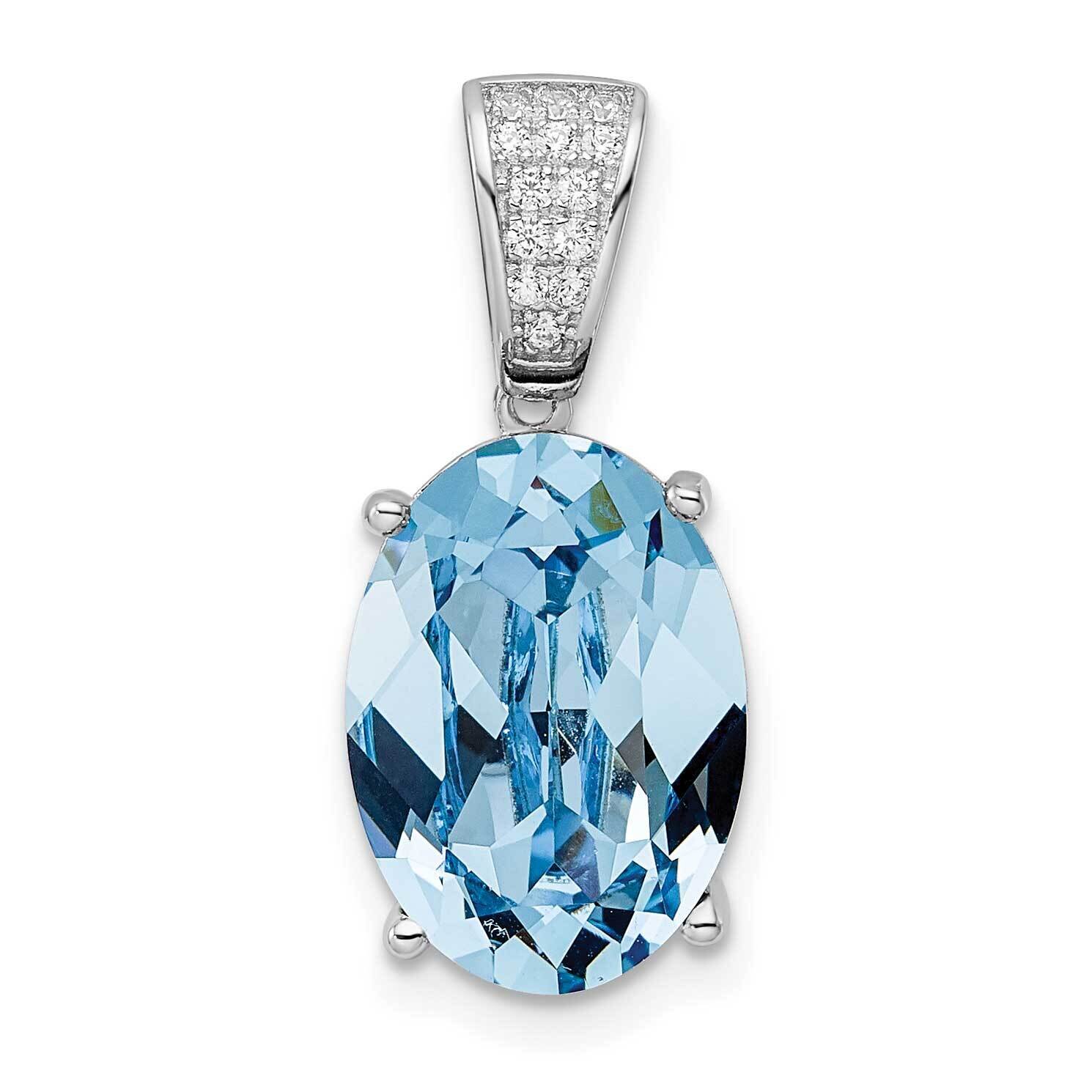 CZ Diamond & Blue Swarovski Crystal Pendant Sterling Silver Rhodium-Plated Polished QP5485