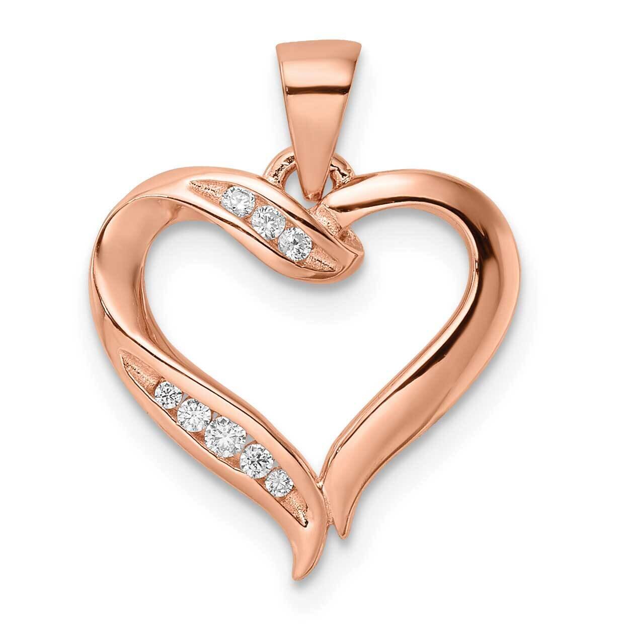 CZ Diamond Open Heart Pendant Sterling Silver Rose-Tone QP5491, MPN: QP5491,