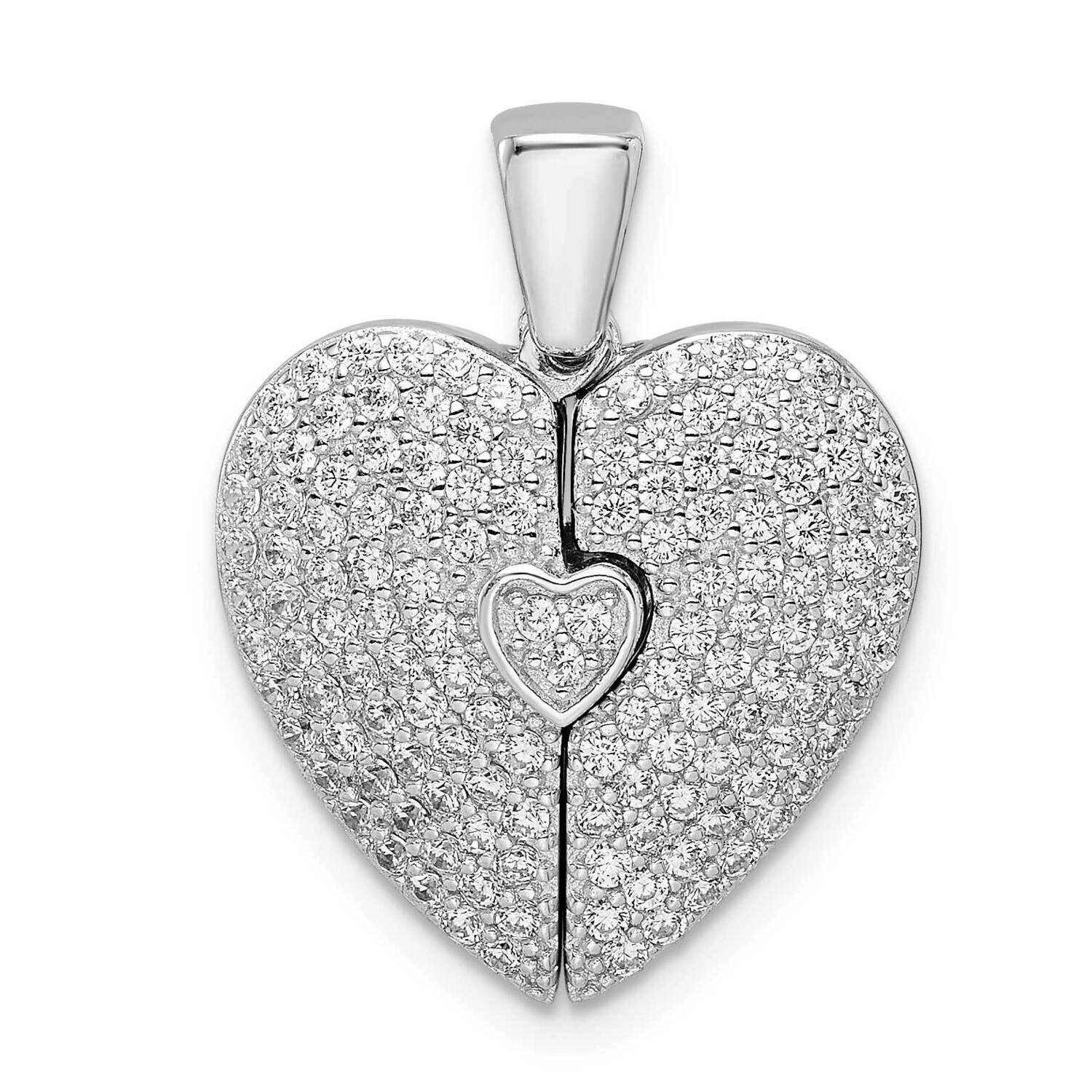Rhodium-Plated CZ Diamond Opening Heart Pendant Sterling Silver Polished QP5503, MPN: QP5503,