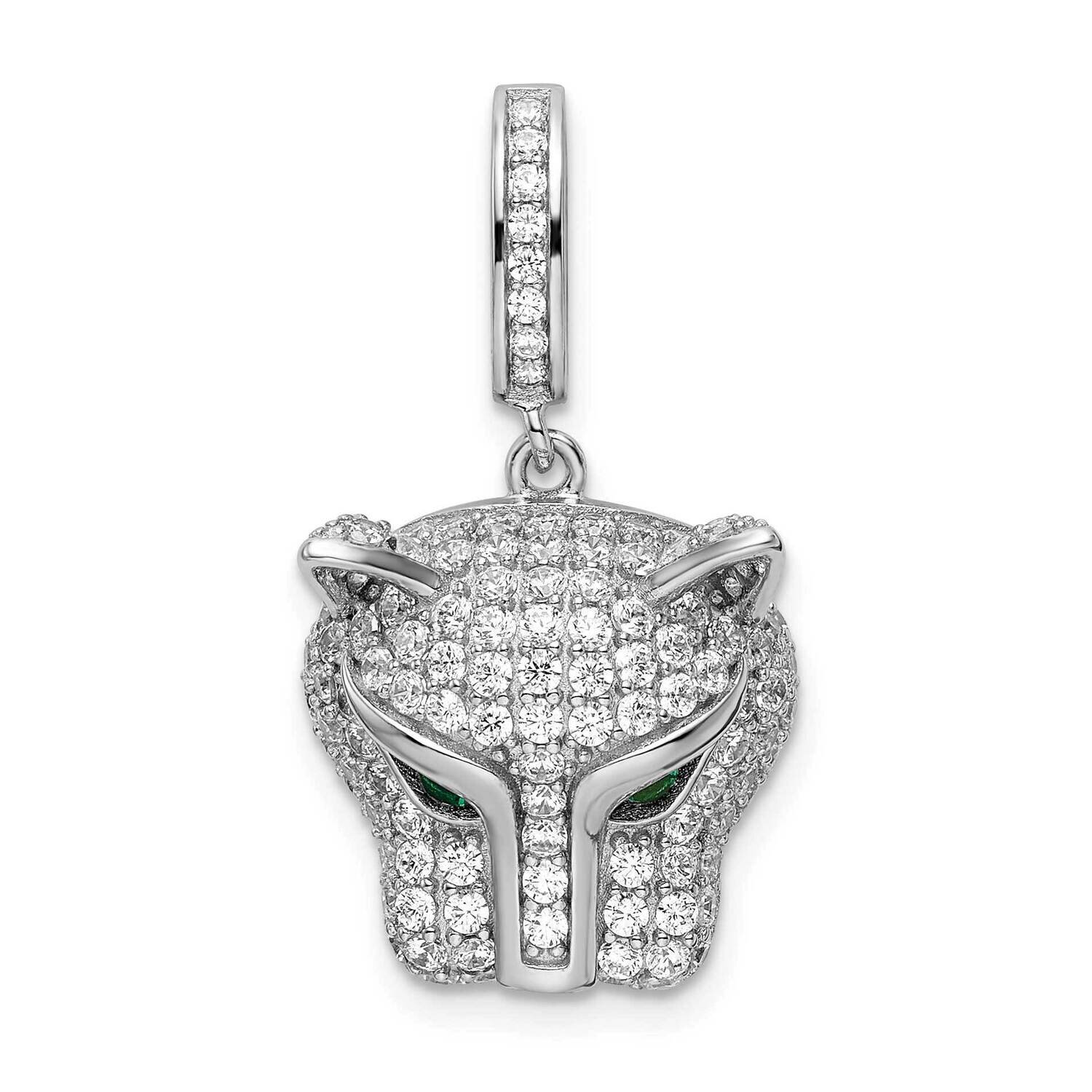 Green &amp; White CZ Diamond Panther Pendant Sterling Silver Rhodium-Plated QP5505