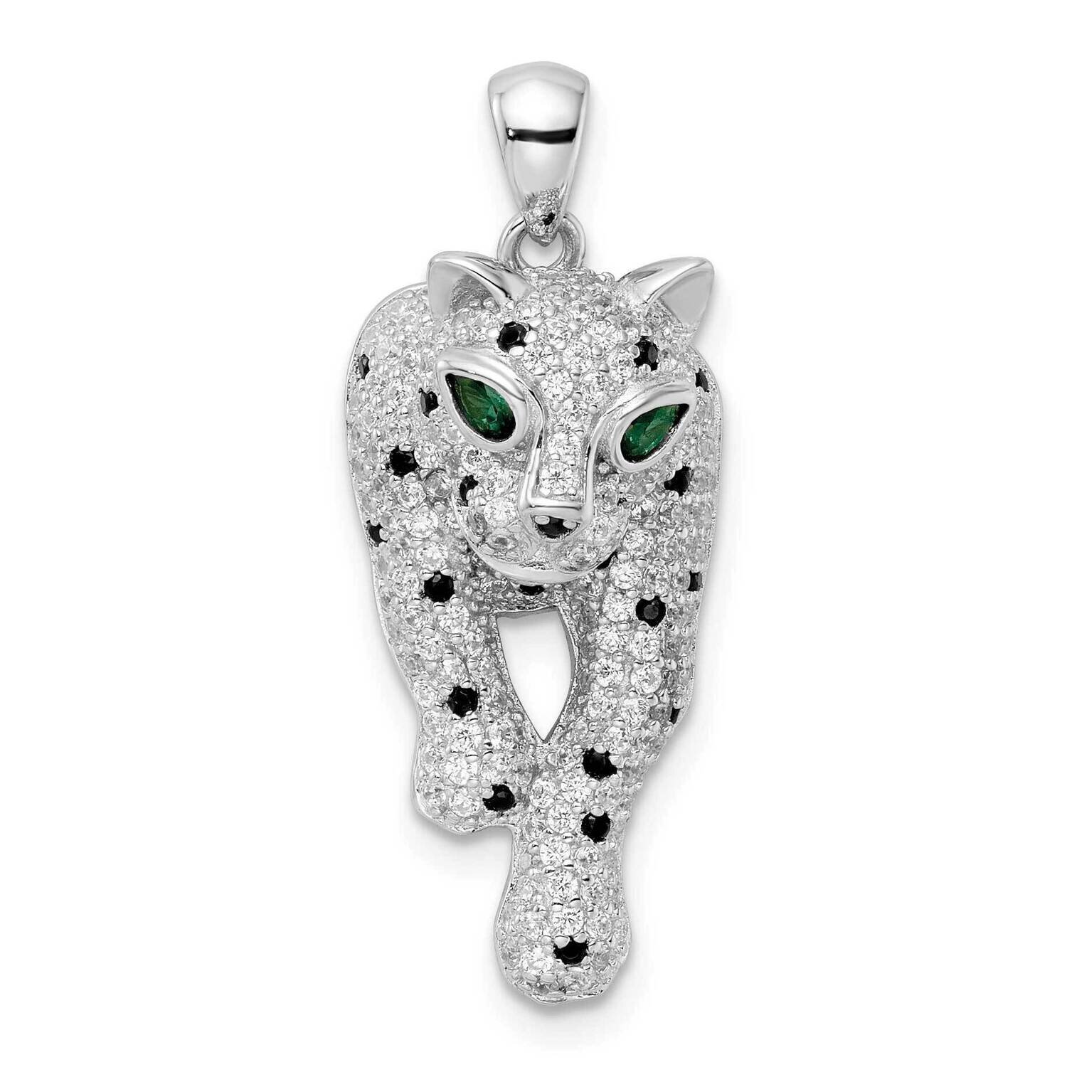 Black White Rhodium-Plated Polished CZ Diamond Cheetah Pendant Sterling Silver QP5506, MPN: QP5506,