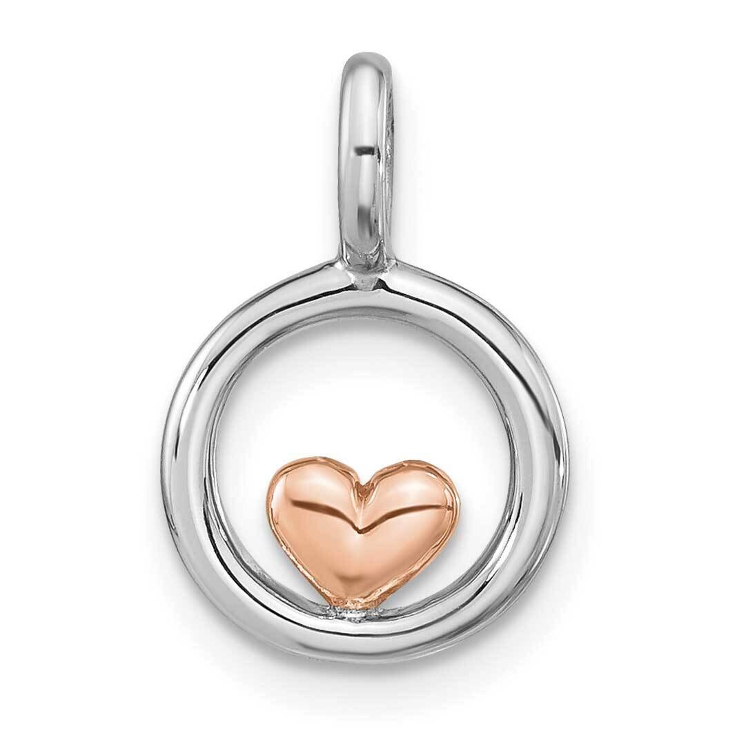 Rose Gold-Plated Polished Circle with Heart Pendan Sterling Silver Rhodium-Plated QP5514, MPN: QP55…
