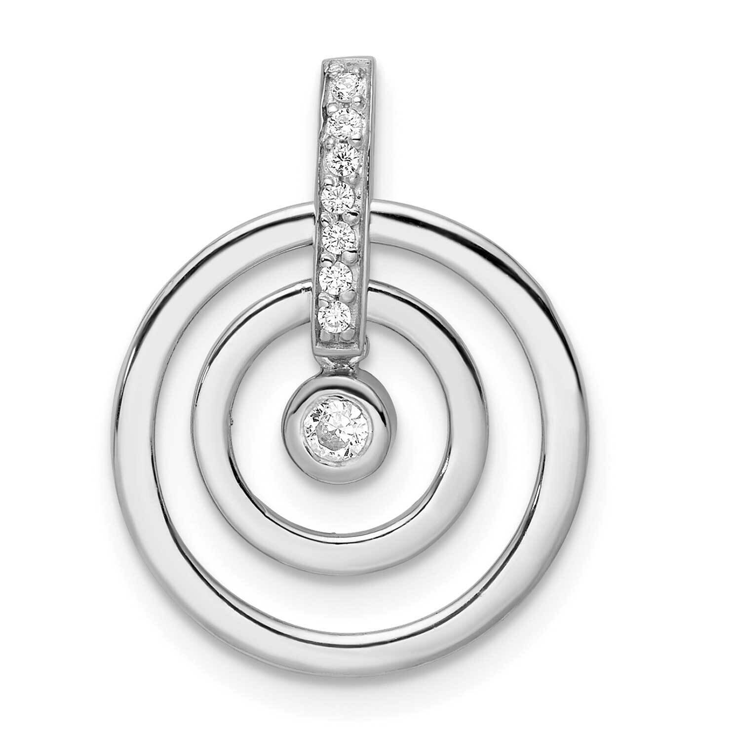 Polished CZ Diamond Circle Pendant Sterling Silver Rhodium-Plated QP5523