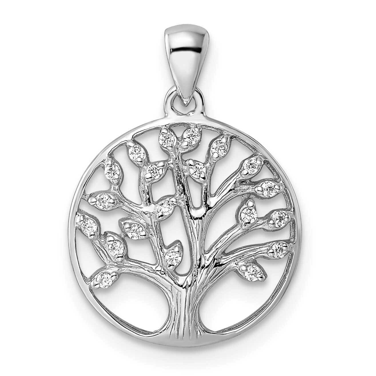 CZ Diamond Tree of Life Pendant Sterling Silver Rhodium-Plated Polished QP5527
